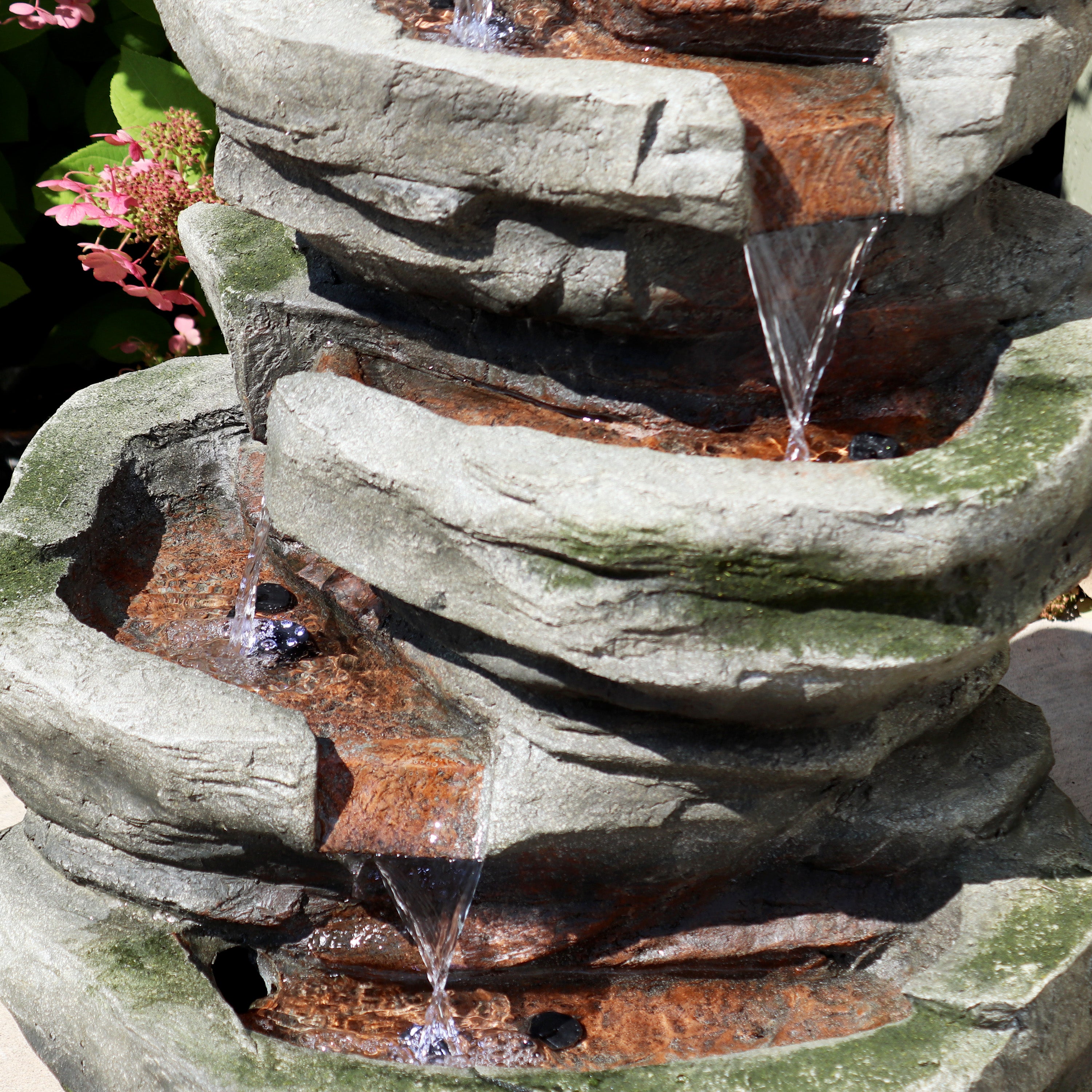 Sunnydaze Cobblestone Rock Waterfall Fountain with LED Lights - 31 Inch Outdoor Garden Water Feature for Patio, Yard, and Landscape Decor