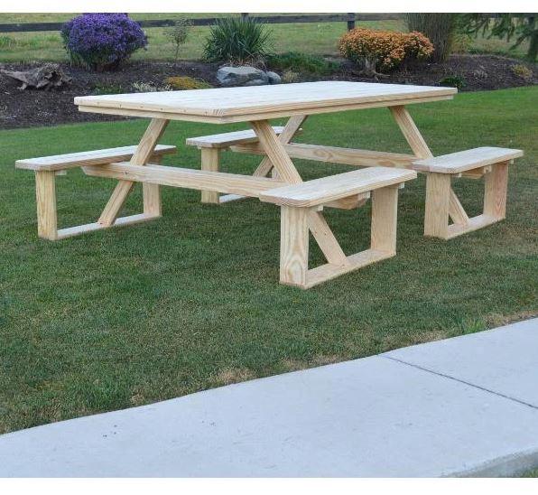 A & L Furniture 8 Foot Walk In Dining Table with Free 2 Umbrella Holes - Perfect for Outdoor Patio, Backyard, and Poolside Gatherings
