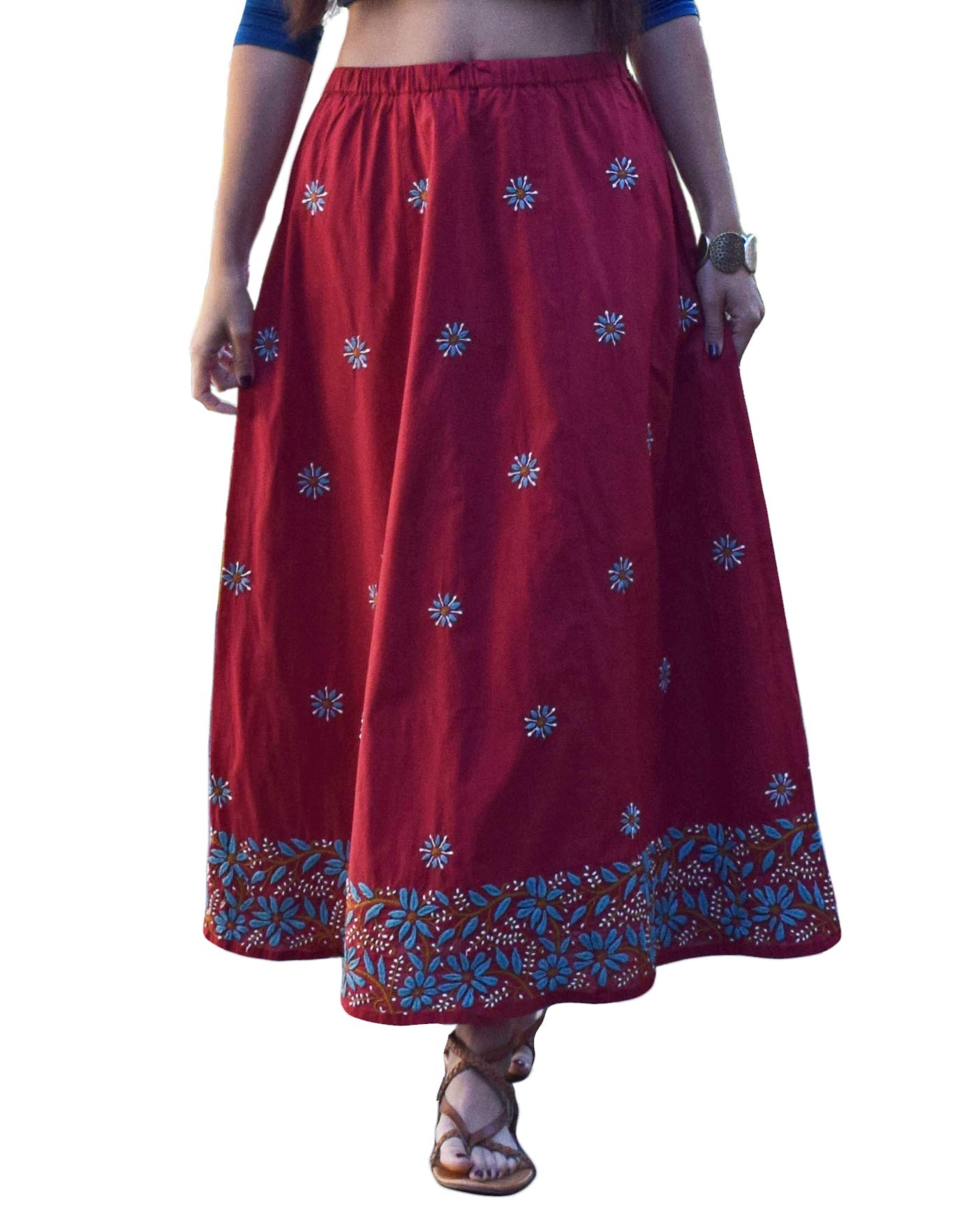 Ayurvastram Pure Cotton Hand Embroidered Long Skirt for Women | Boho Maxi Skirt with Intricate Embroidery | Perfect for Summer, Beach, Yoga & Festivals