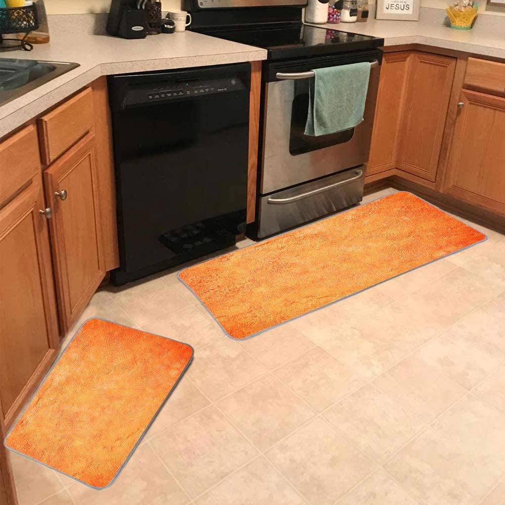 Non-Slip Orange Kitchen Rugs Set - 2 Piece Microfiber Floor Mats (20