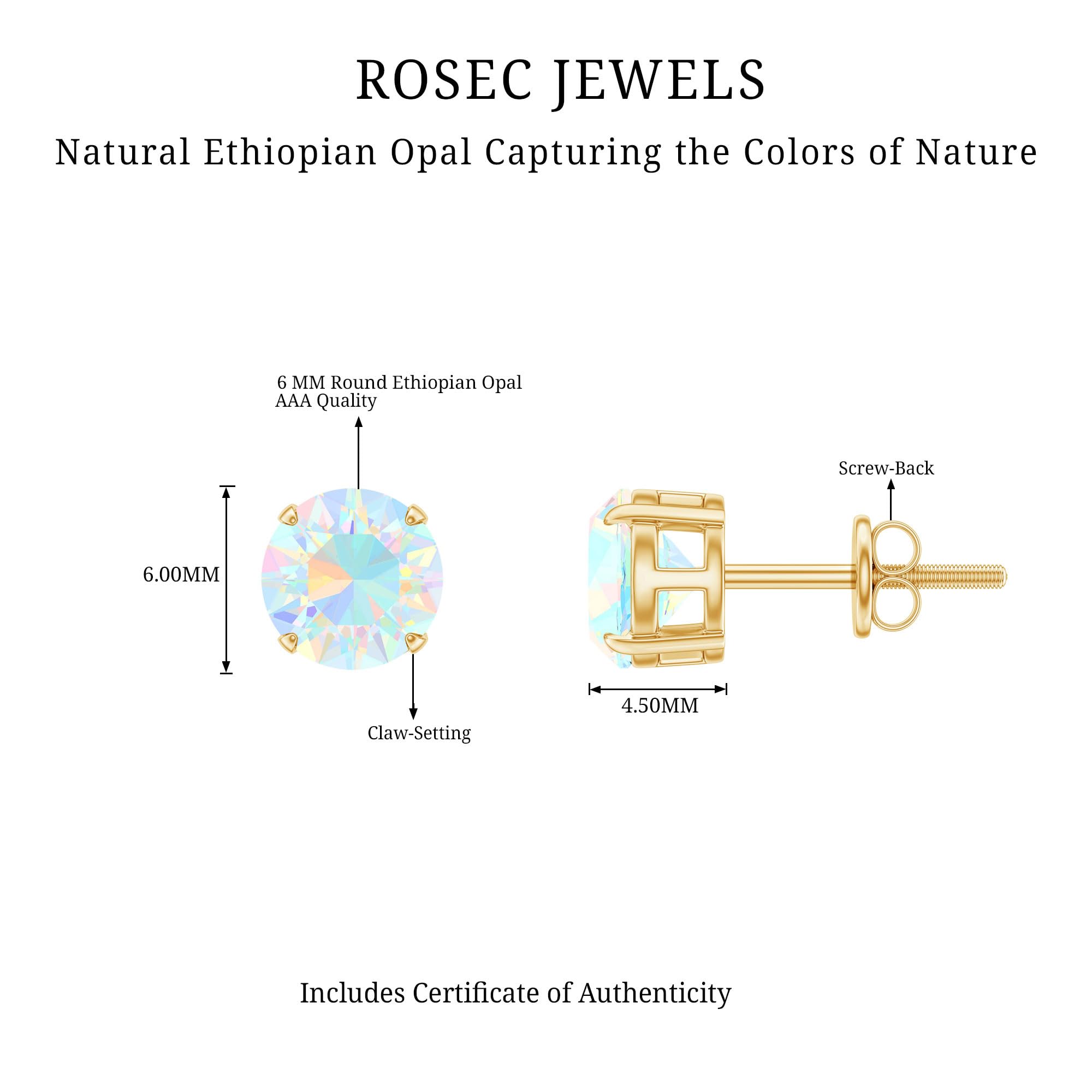 Certified Natural Opal Stud Earrings for Women | AAA Quality October Birthstone Jewelry | Perfect Gift for Birthday, Anniversary & Special Occasions
