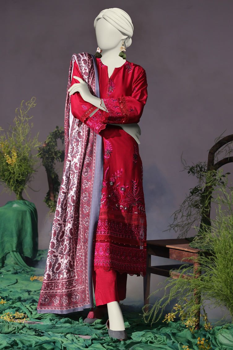 Premium Cambric Maroon Stitched Suit by J. Junaid Jamshed - Elegant Formal Wear for Weddings, Business Meetings & Special Occasions