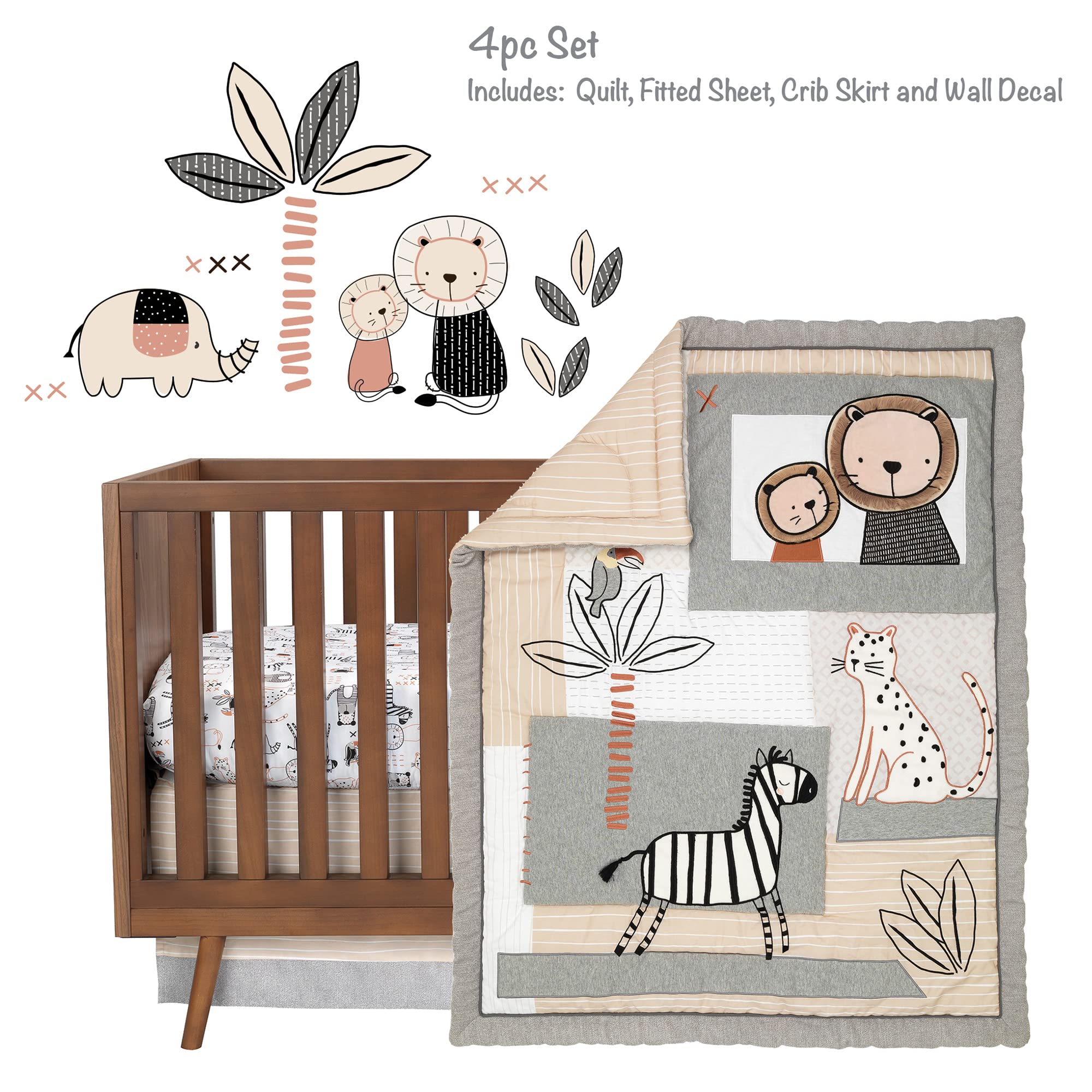 Lambs & Ivy Patchwork Jungle 4-Piece Crib Bedding Set | Soft Baby Nursery Bedding with Vibrant Animal Prints | Perfect for Jungle-Themed Nurseries & Baby Showers (Multicolor, 718004V)