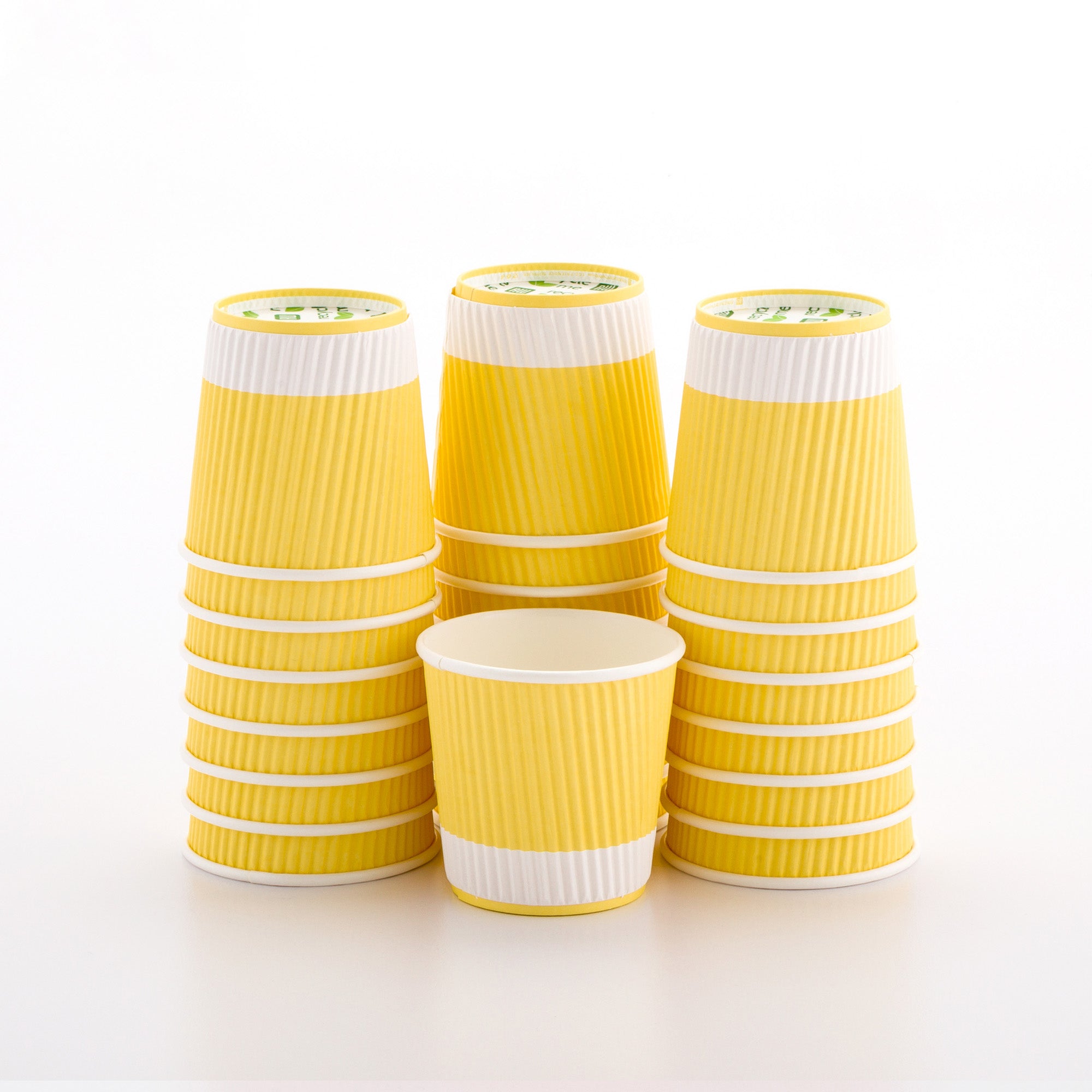 4 oz Light Yellow Disposable Paper Coffee Cups with Ripple Wall - 2.5