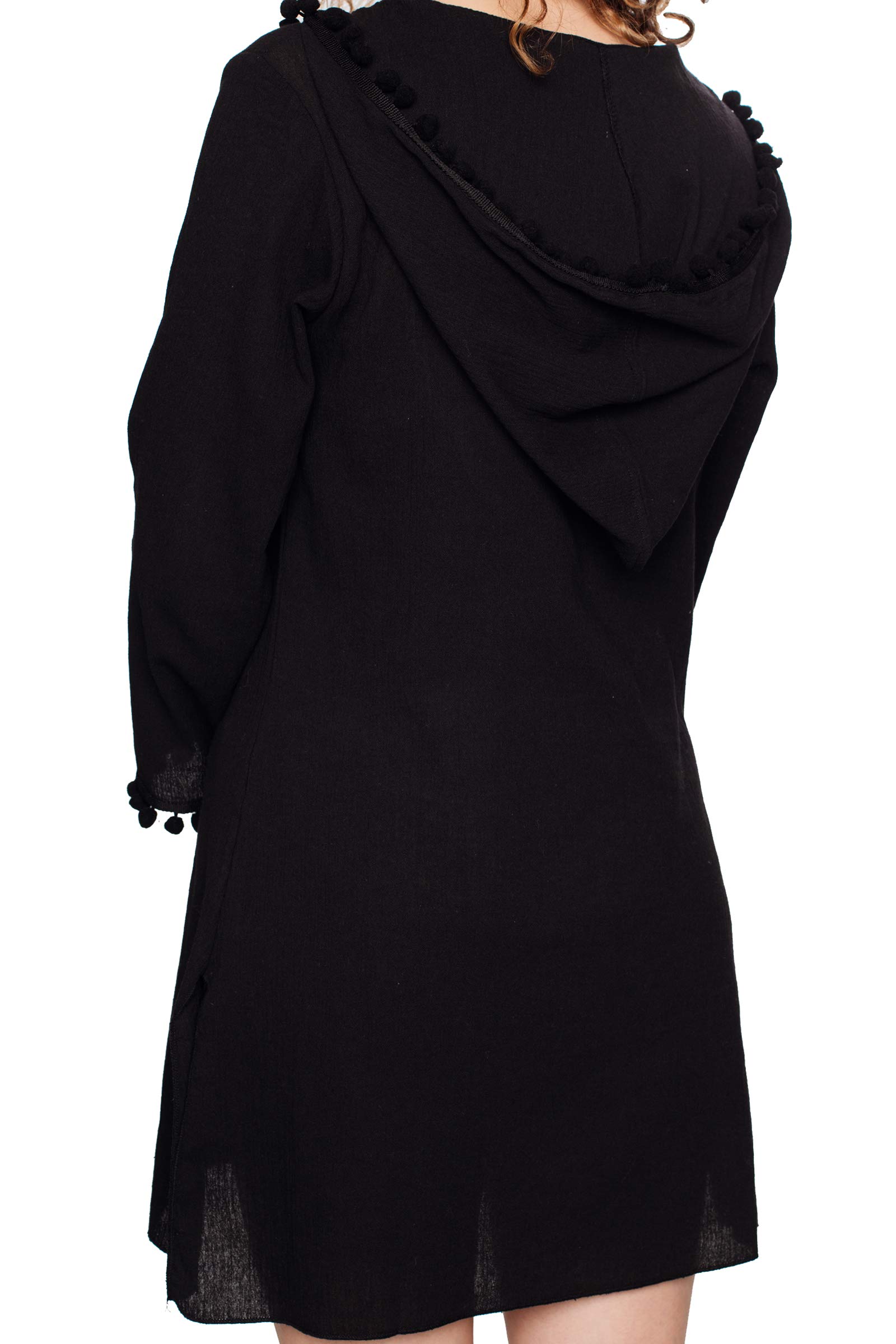 J & Ce Women's Long Sleeve Hooded Cotton Beach Cover-Up - Lightweight Swimwear Cover Dress for Summer Vacation, Pool Party & Beach Outing (Black, Large)
