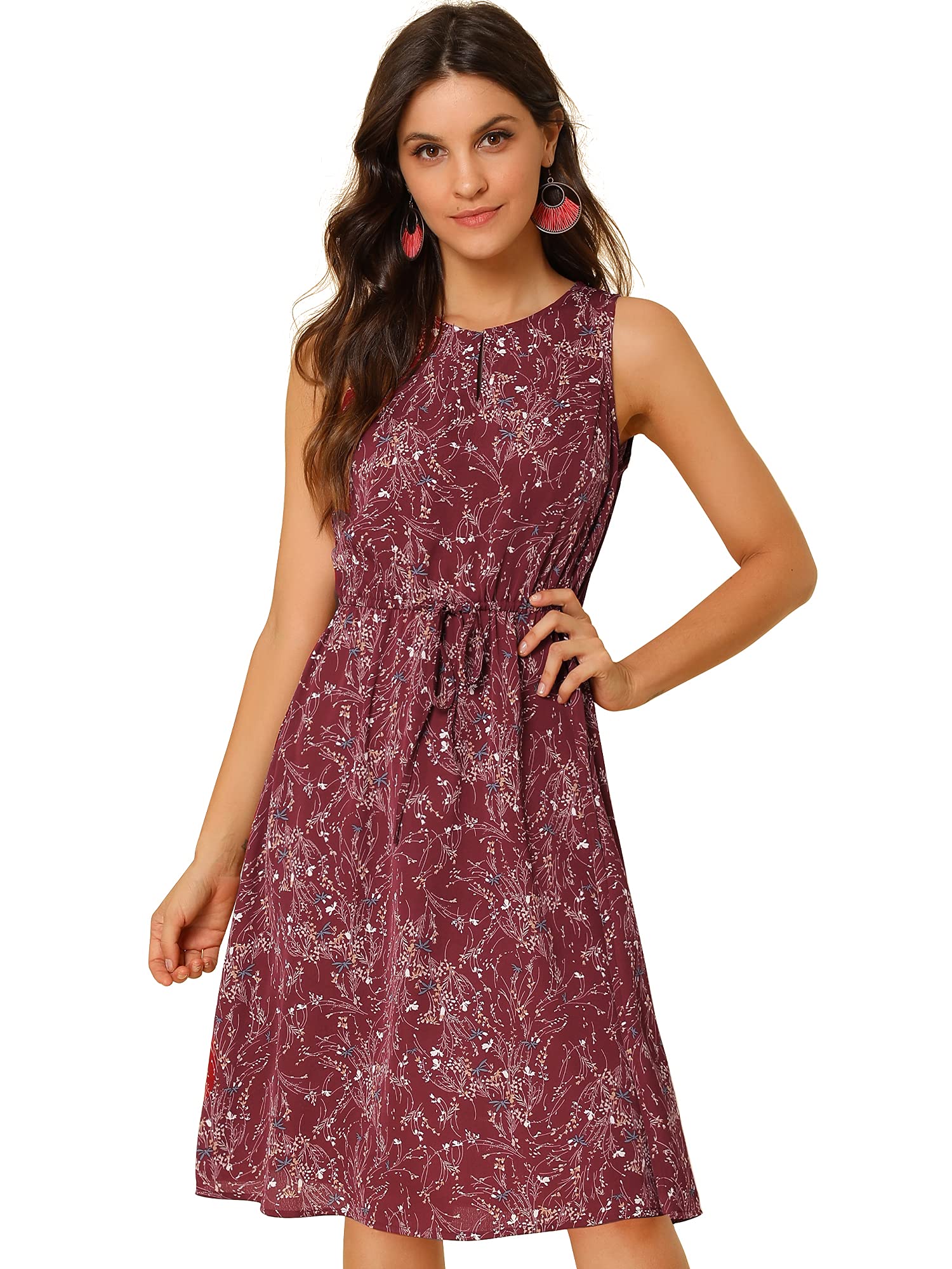 Allegra K Women's Floral Midi Dress - Sleeveless Summer Wedding Guest Dress for Easter, Church, Garden Party & Special Occasions