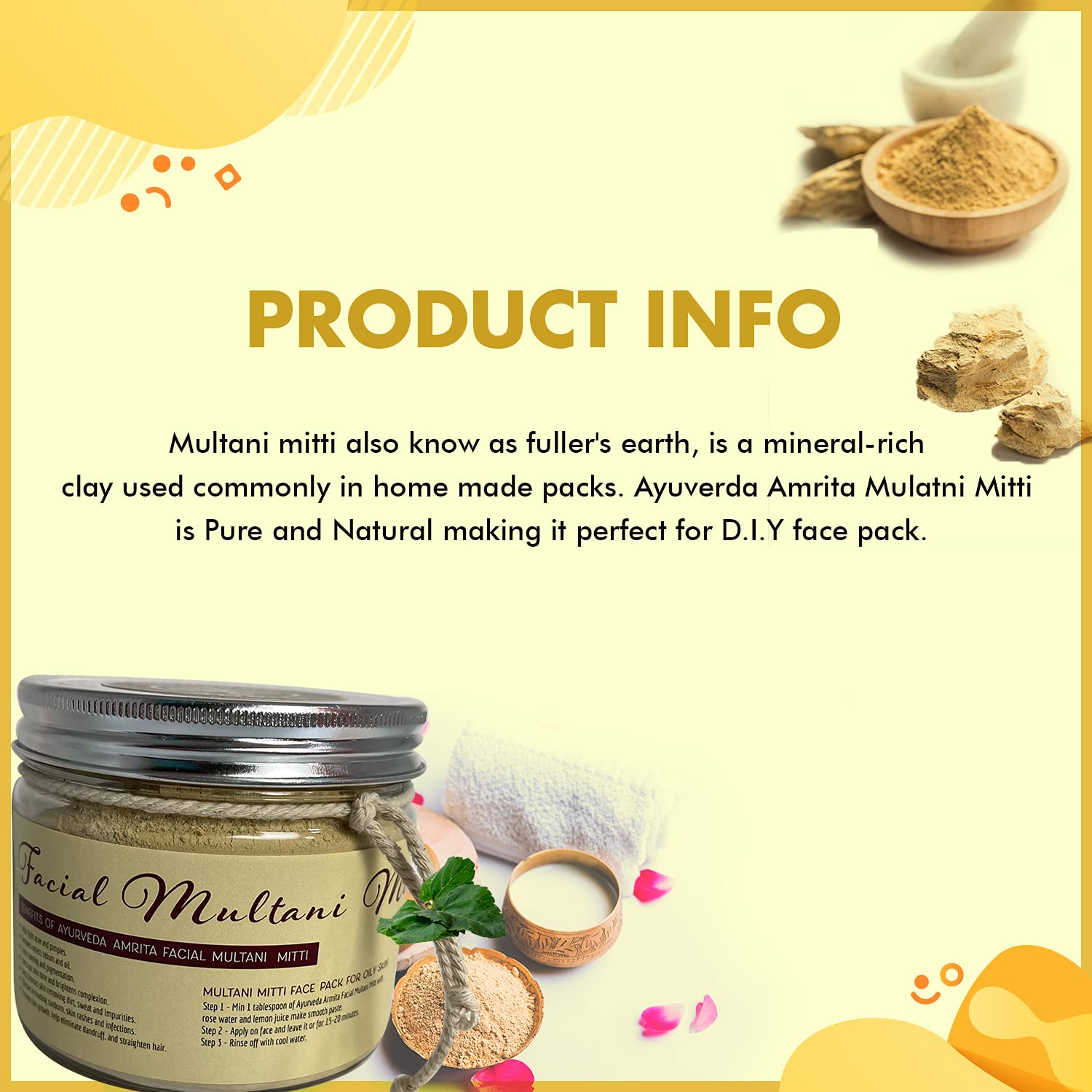 Best Ayurvedic Amrita Multani Mitti Clay Face Mask for Acne, Pimples & Skin Brightening - 200g | Natural Skin Care for Oily & Acne-Prone Skin | Perfect for Daily Detox & Glowing Complexion