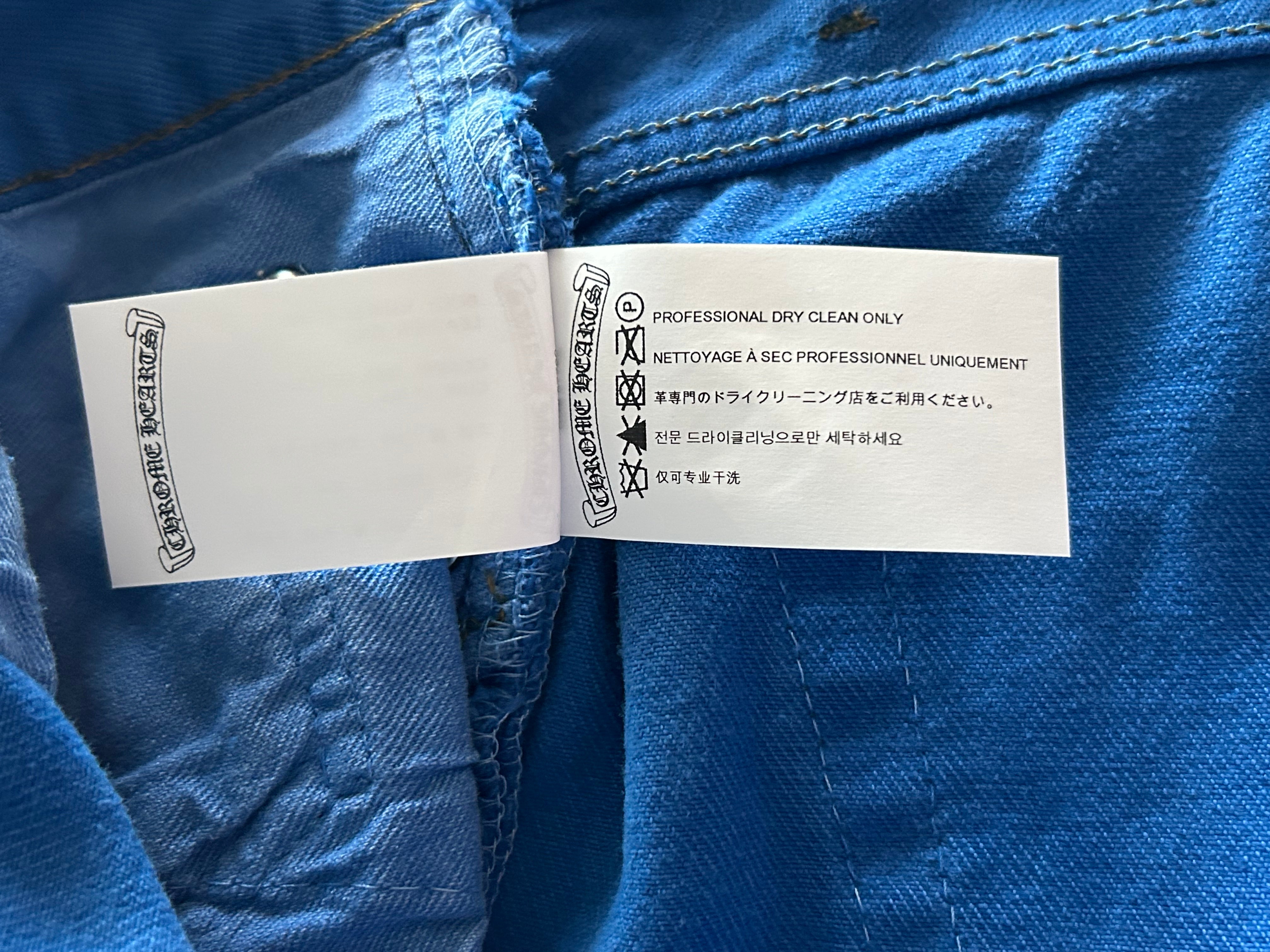 Chrome Hearts x Levi's London Exclusive Blue Dyed Cross Patch Denim Jeans for Men - Vintage Distressed Skinny Fit Pants | Perfect for Streetwear, Fashion Shows & Night Out