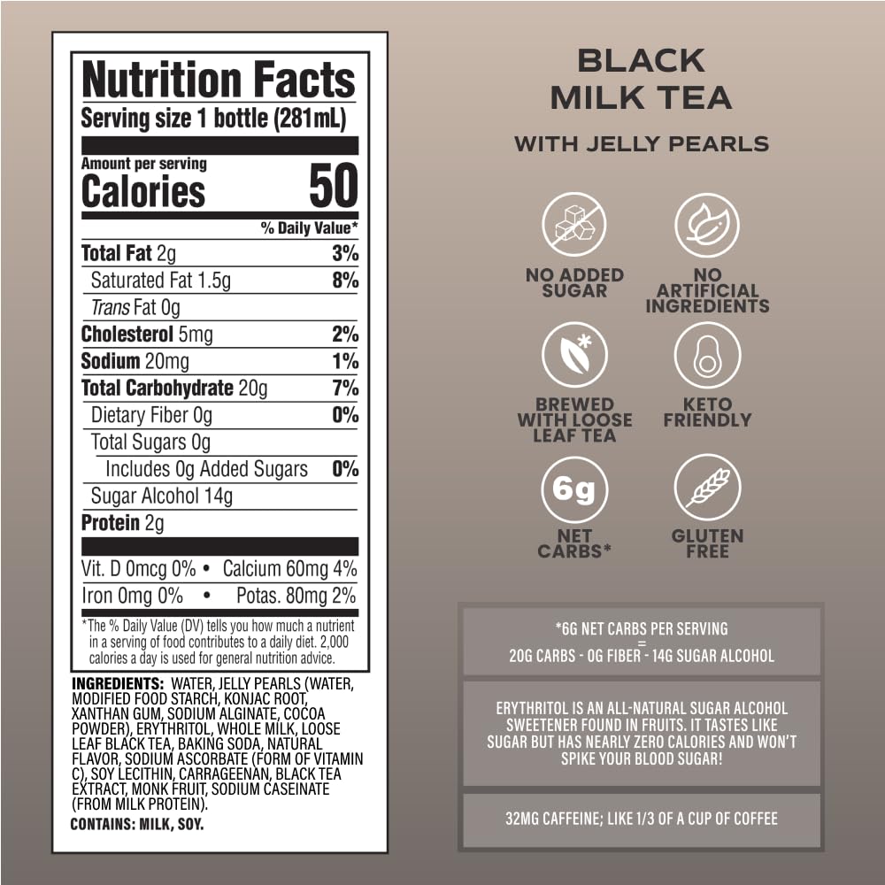 BUBLUV Low Sugar Bubble Tea with Low-Carb Jelly Pearls - 3 Flavor Variety Pack (Black Milk Tea, Matcha Soy Latte, Passionfruit Oolong Guava) - Ready-to-Drink Boba Tea in Glass Bottles, Low Calorie & Low Sugar Beverage - Perfect for Office Snacks, Afternoon Tea, and Healthy Lifestyle (Pack of 6, 9.5 fl oz Each)