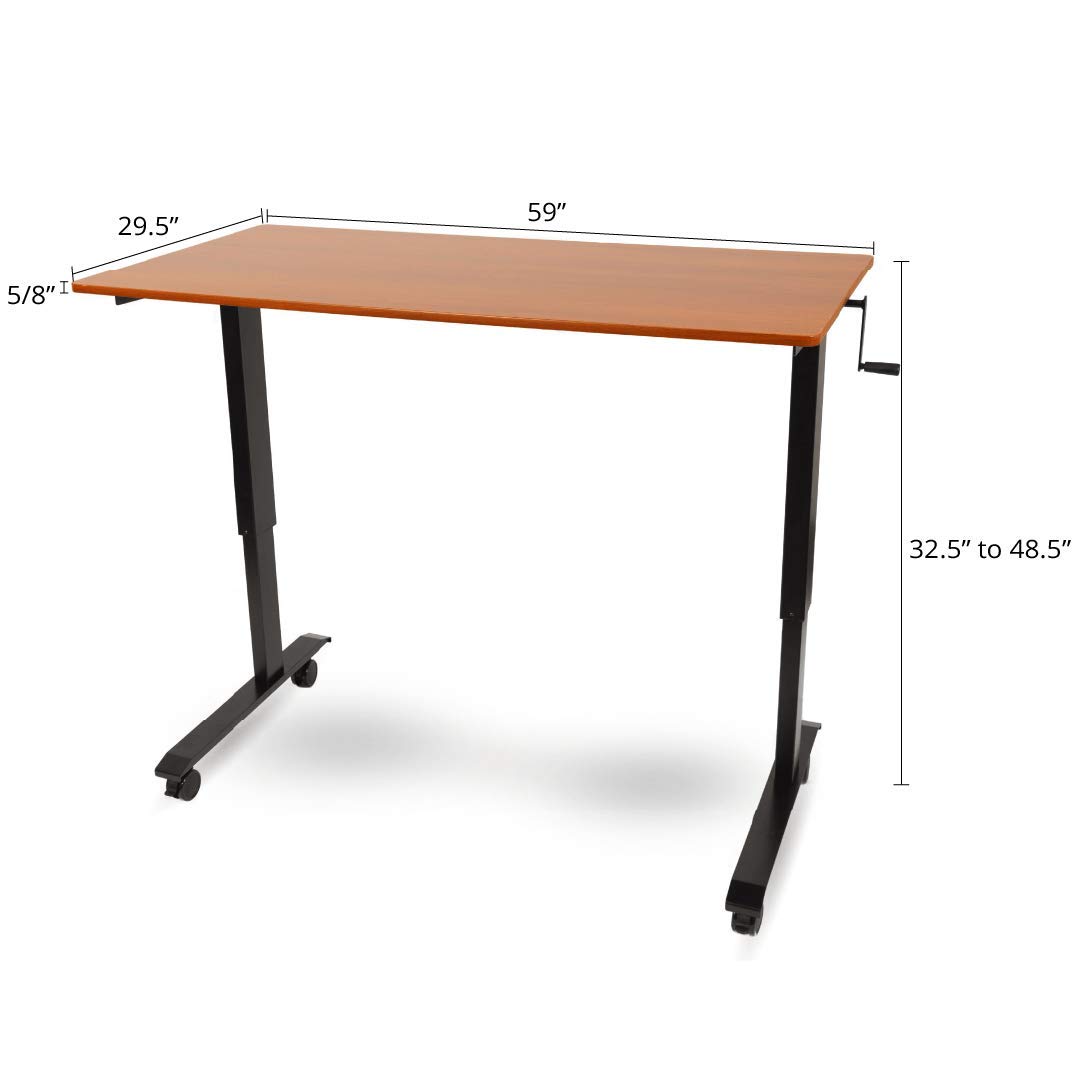 Adjustable Standing Desk with Wheels - Black Frame & Teak Top for Home Office