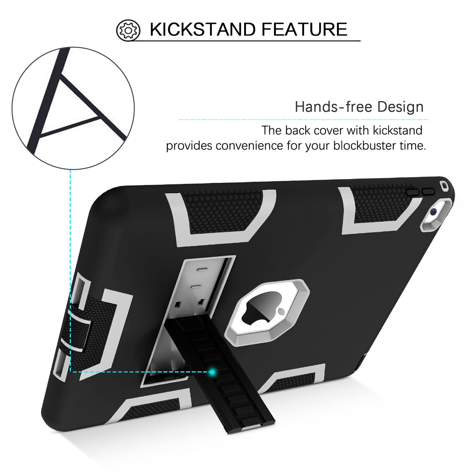 Shockproof iPad Air 2 Case (2nd Gen) - Heavy Duty 3-in-1 Protective Cover with Kickstand for A1566/A1567 (2014 Model) | Perfect for Kids, Women & Men | Ideal for School, Work & Travel (Black/Grey)