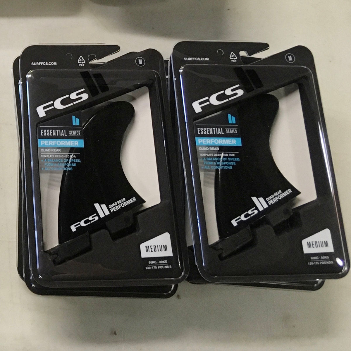 FCS II QUAD REAR Performer Glass Flex Fin Set - Black Medium Size for Surfboards - Perfect for Performance Surfing and Wave Control