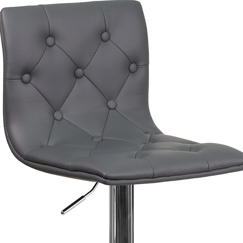 FLASH Sammie Modern Button Tufted White Vinyl Adjustable Height Bar Stool with Chrome Base - Perfect for Kitchen Island, Breakfast Nook & Home Bar Decor