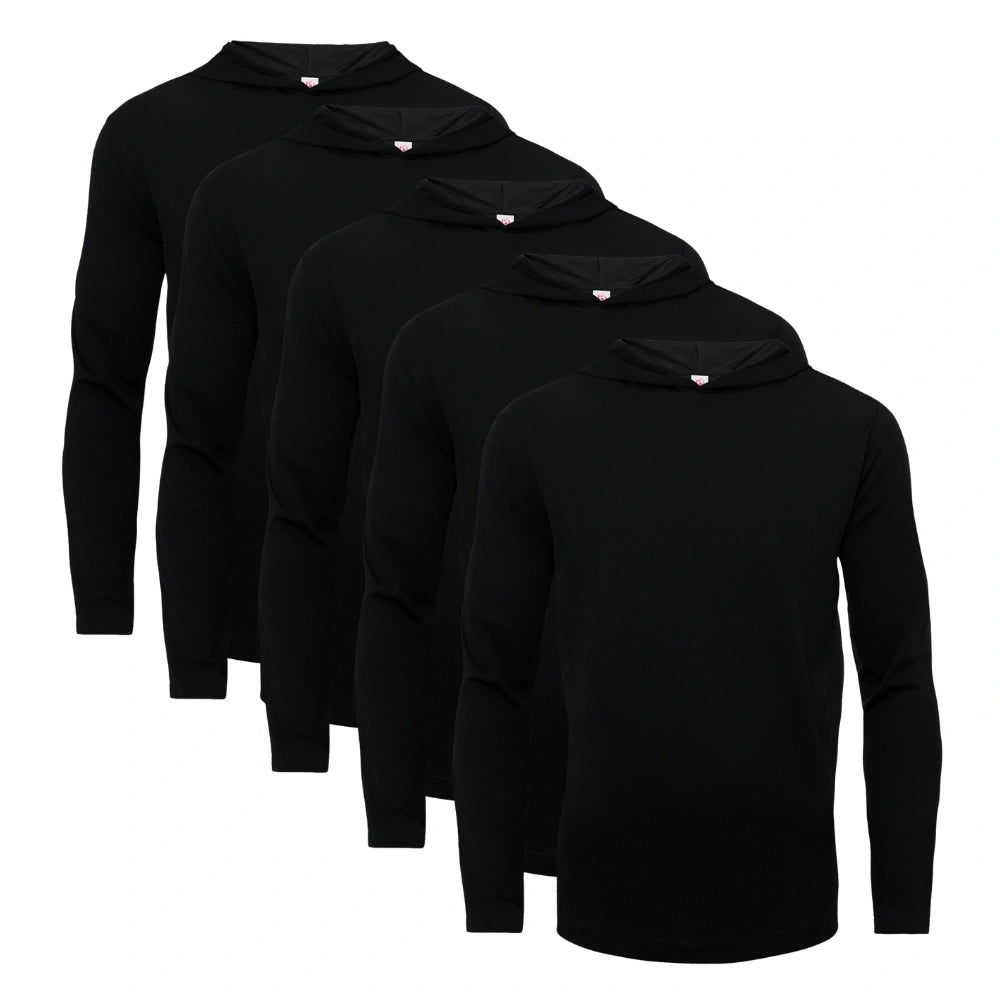 5 Pack Men's Performance Long Sleeve Hooded T-Shirts - Moisture Wicking, Breathable Workout Shirts for Gym, Running & Outdoor Activities