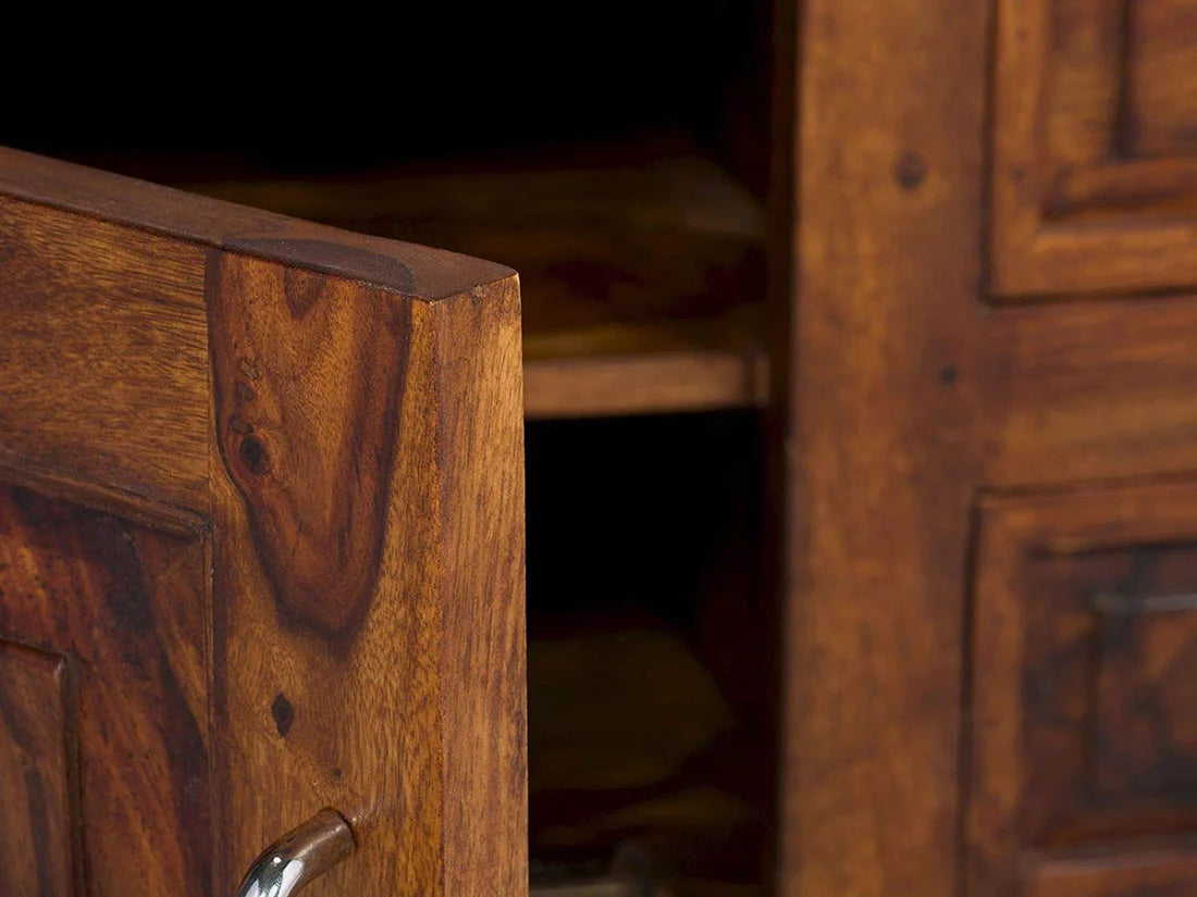 Gfine Solid Sheesham Wood Sideboard - 2 Doors & 3 Drawers, 160x42x75cm - Perfect for Living Room Storage & Dining Room Organization