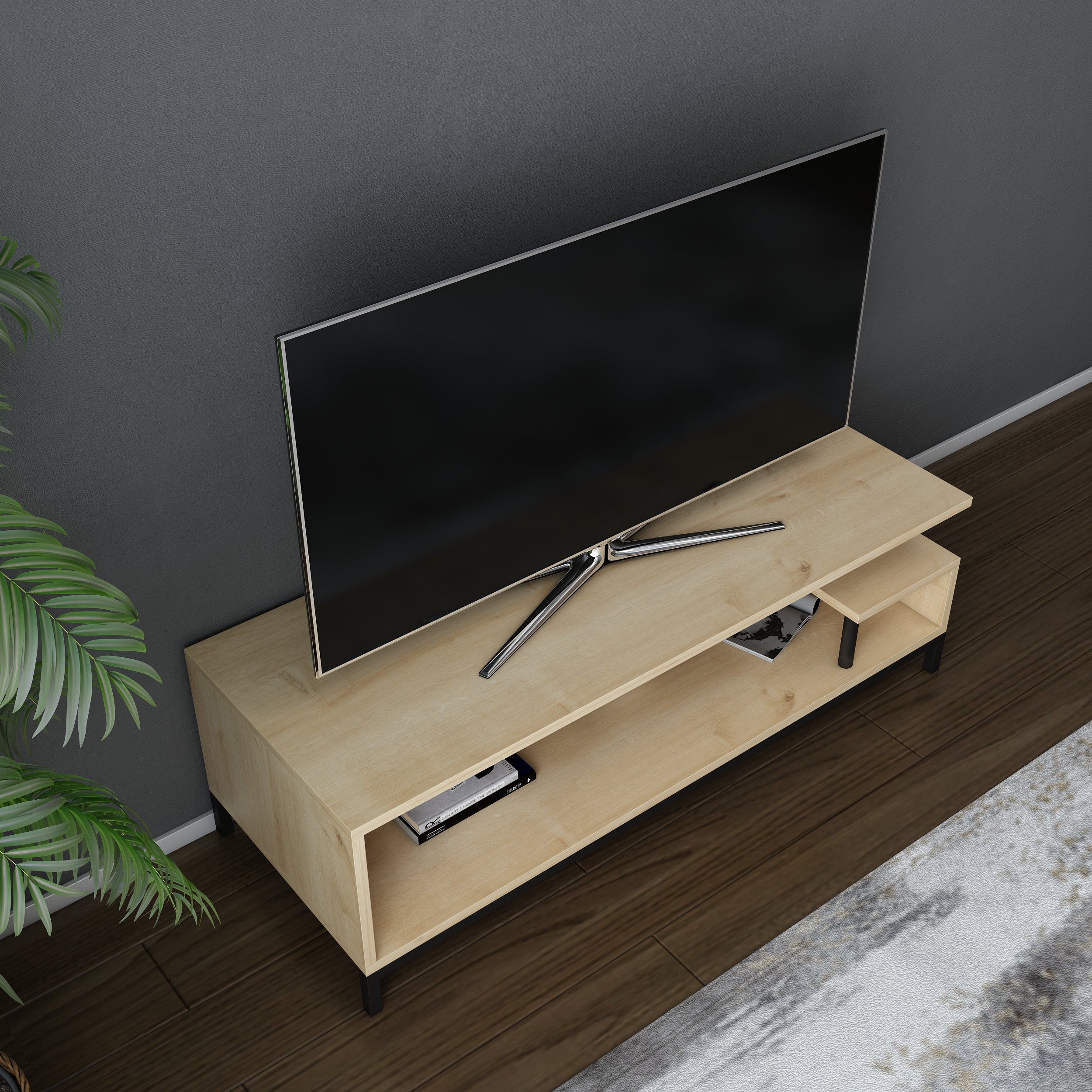 Reilly TV Stand for Living Room - Modern Entertainment Center with Storage Shelf - Perfect for Flat Screen TVs up to 65