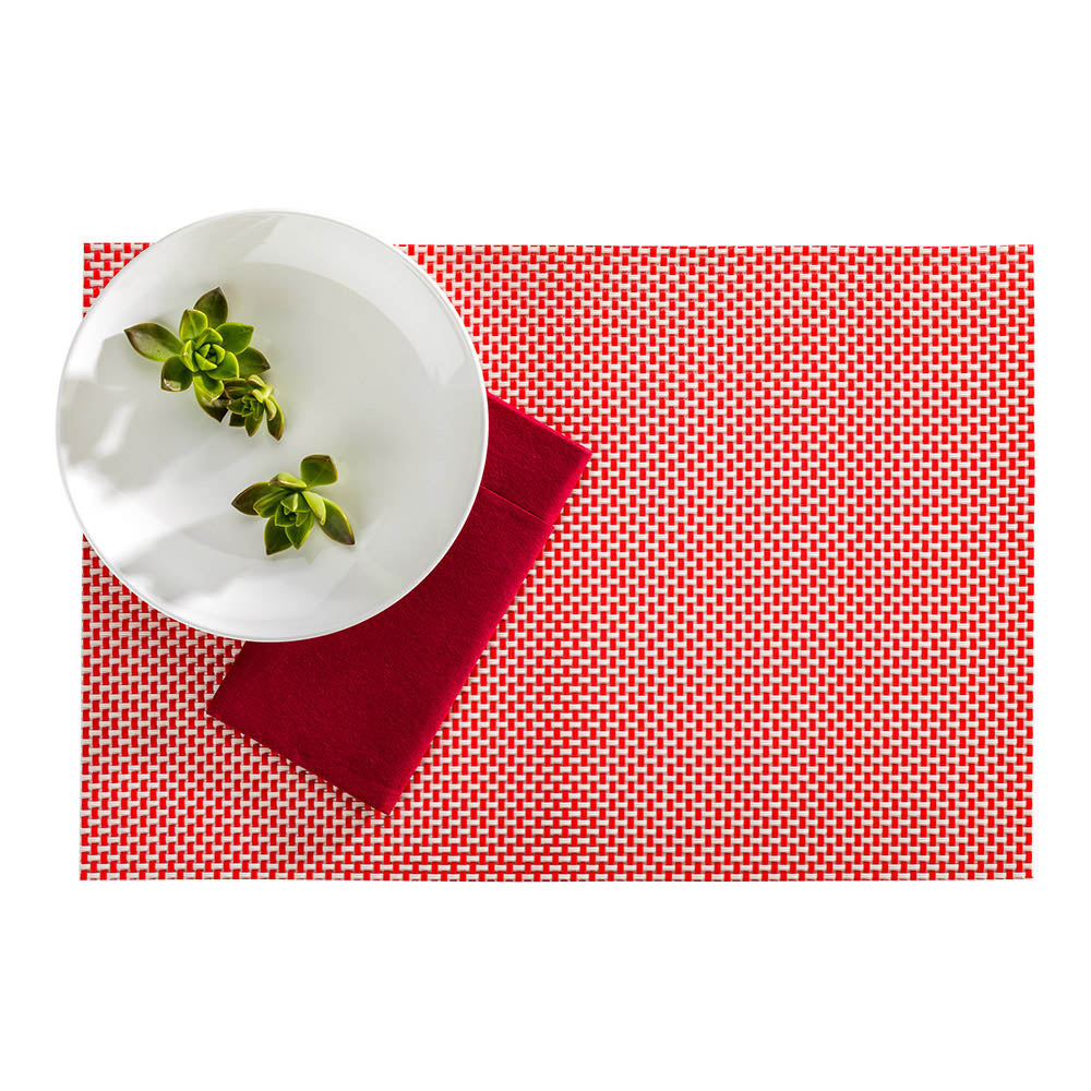 Amalfi Basketweave Imperial Red Vinyl Woven Placemat Set - 16 x 12 Inches - Pack of 6 - Durable & Stylish Table Mats for Dining, Parties, and Home Decor