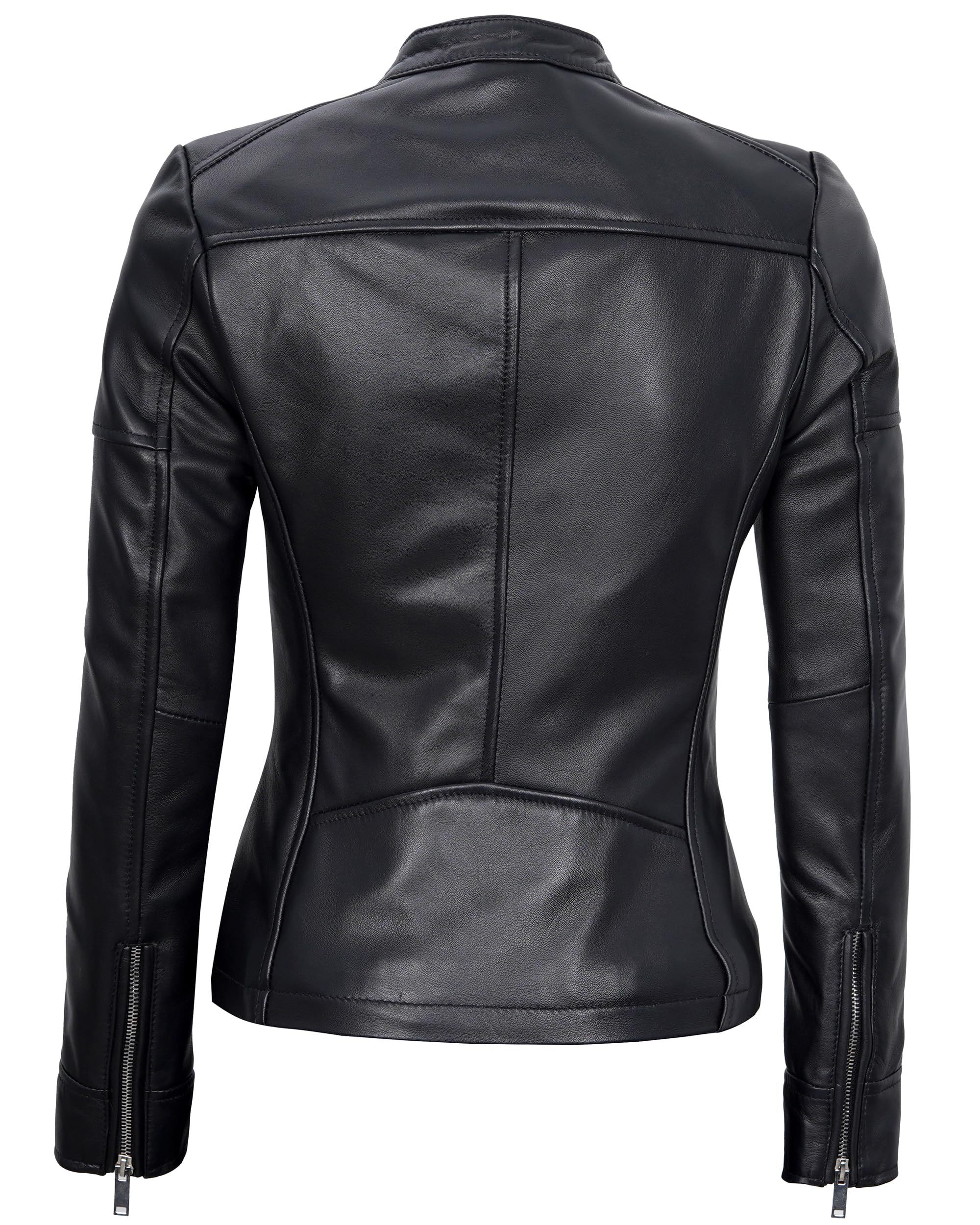 Blingsoul Genuine Leather Jacket for Women - Stylish Cafe Racer Biker Jacket with Zipper | Perfect for Motorcycle Riding, Casual Outfits & Night Out