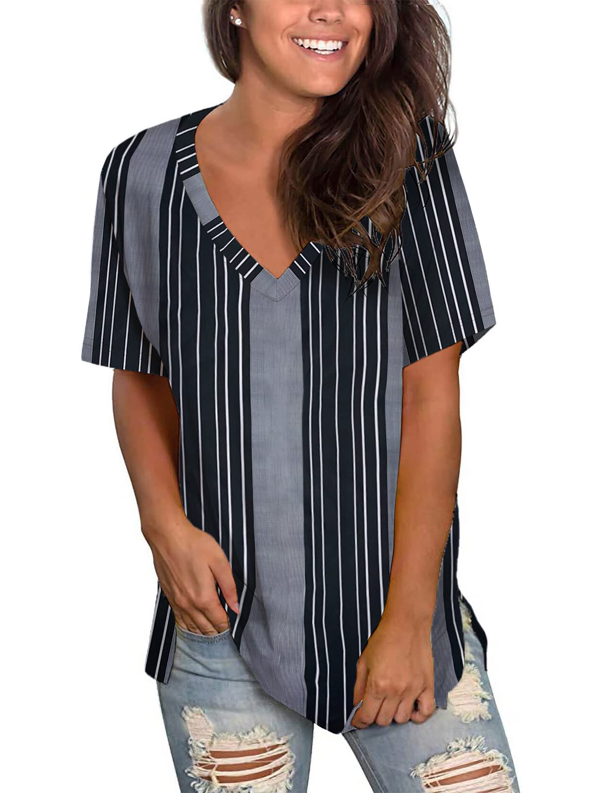 Women's Summer Floral V-Neck T-Shirt - Short Sleeve Casual Top for Women | Perfect for Beach Outings, Picnics & Summer Vacations