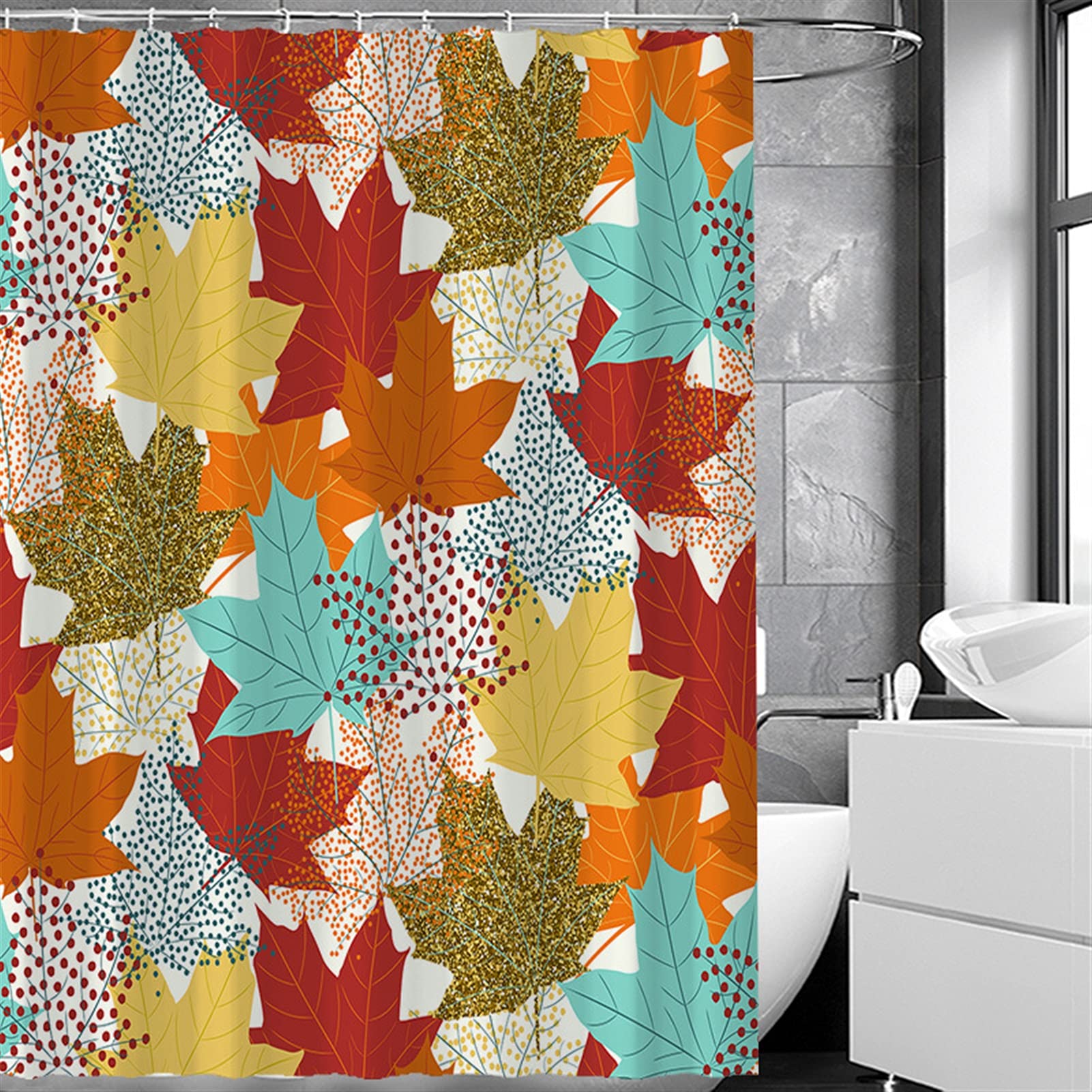 GIBZ Extra Long Waterproof Shower Curtain - Modern Geometric Marble Pattern Polyester Fabric Bathroom Decor (180x180cm) with 12 Hooks - Perfect for Bathroom Upgrade & Spa-Like Experience