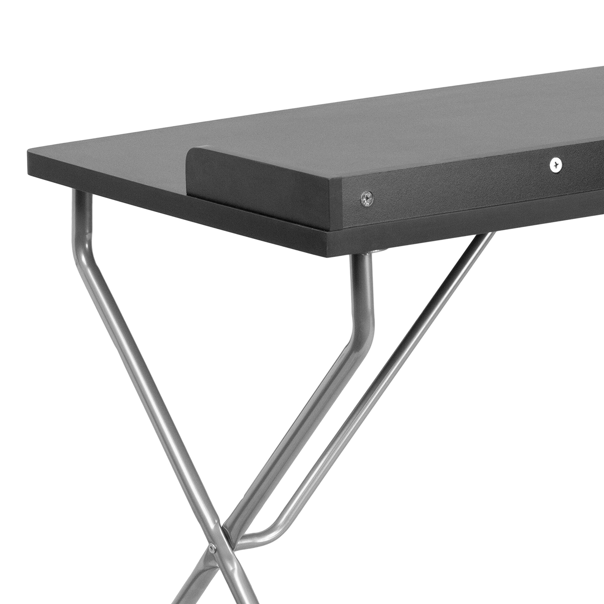 Flash Furniture Black Computer Desk with Raised Border & Silver Metal Frame - Home Office Desk for Work, Study, and Gaming