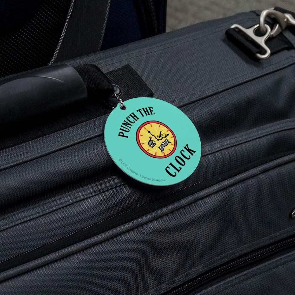 Funny Punch The Clock Humor Luggage ID Tag - Round Suitcase Carry-On Baggage Tag for Travel, Business Trips & Vacation