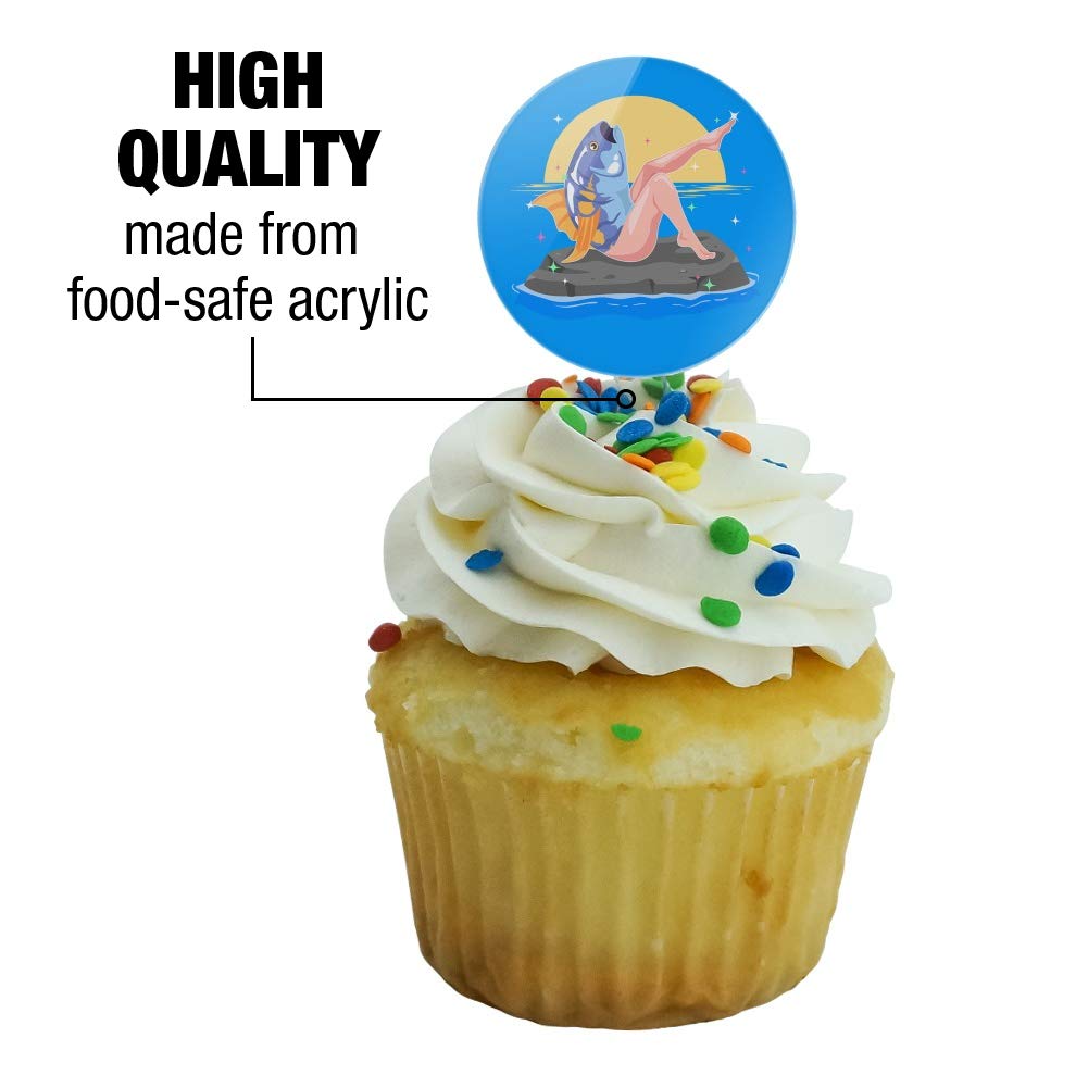 Reverse Mermaid with Tuna Head Cupcake Toppers - Set of 6 Whimsical Dessert Decorations for Birthday Parties, Baby Showers & Themed Events