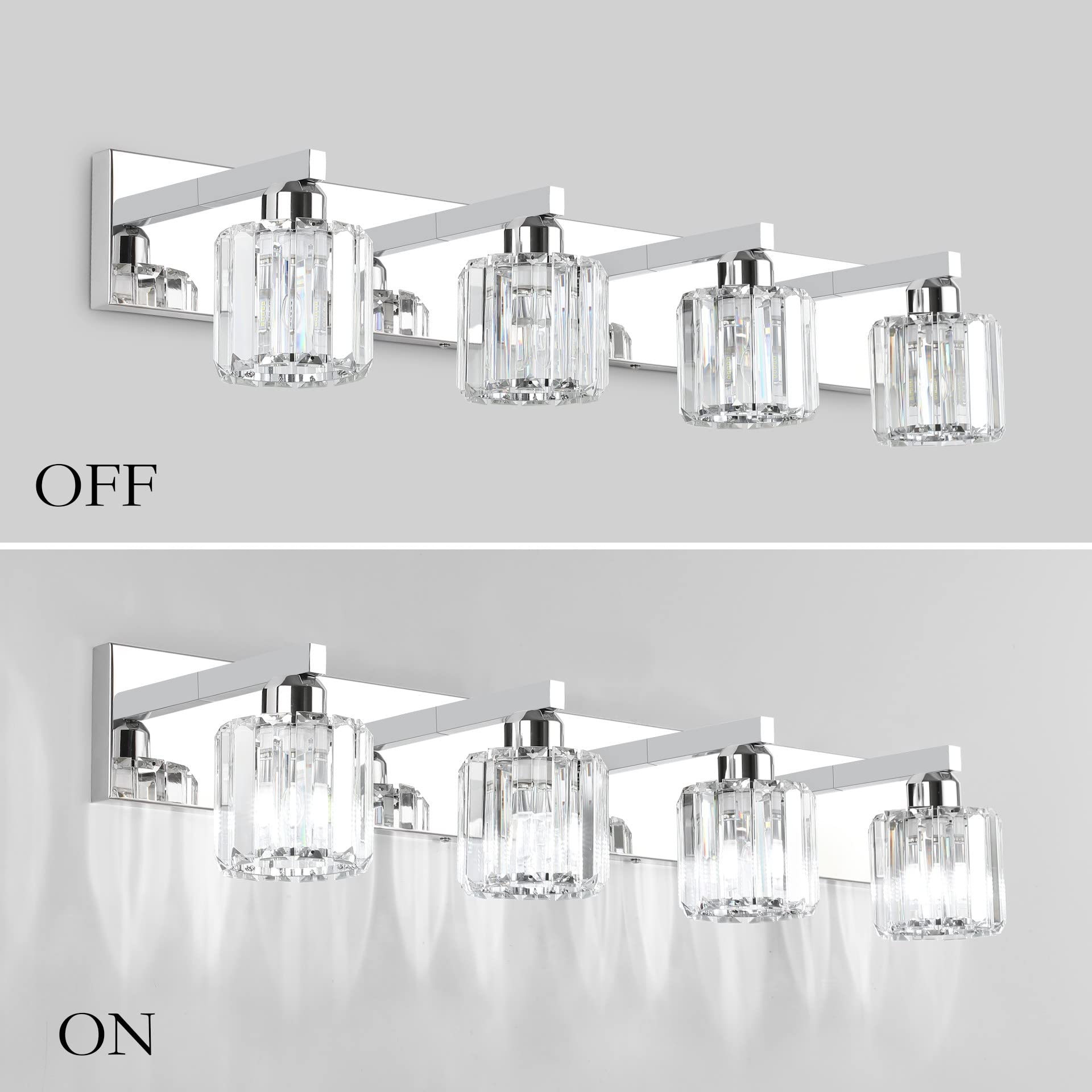 Aipsun Modern Crystal Bathroom Vanity Light Fixture - 4-Light Elegant Vanity Lighting for Bathroom Mirror (Bulbs Not Included) - Perfect for Master Bath, Powder Room & Dressing Area