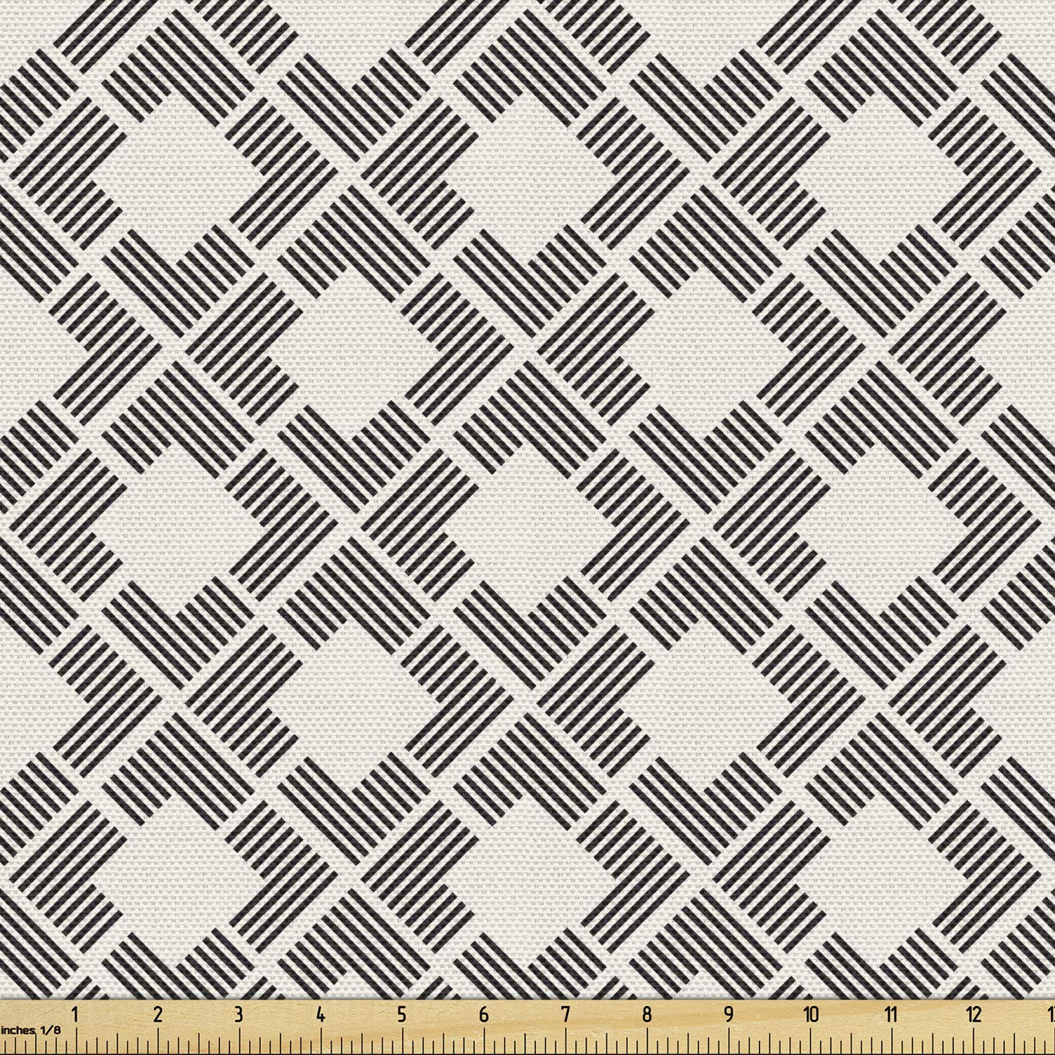 Ambesonne Abstract Fabric by The Yard - Modern Geometric Monochrome Pattern with Lines, Squares & Lattice | 10 Yards Upholstery Fabric for Sofa, Curtains & Home Decor | Charcoal Grey Eggshell for Living Room & Bedroom Accents