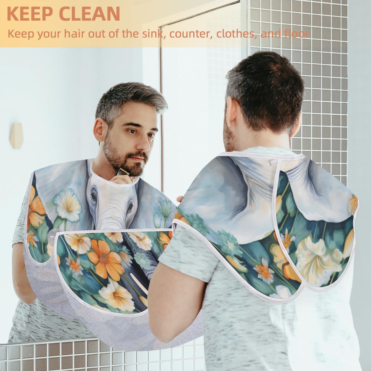 Men's Waterproof Beard Shaving Bib - Elephant Daisy Floral Design Hair Dye Apron for Barbers & Stylists, Makeup Artist Cape, Haircut Sink Protector - Perfect for Salon, Home Grooming & Gift Giving