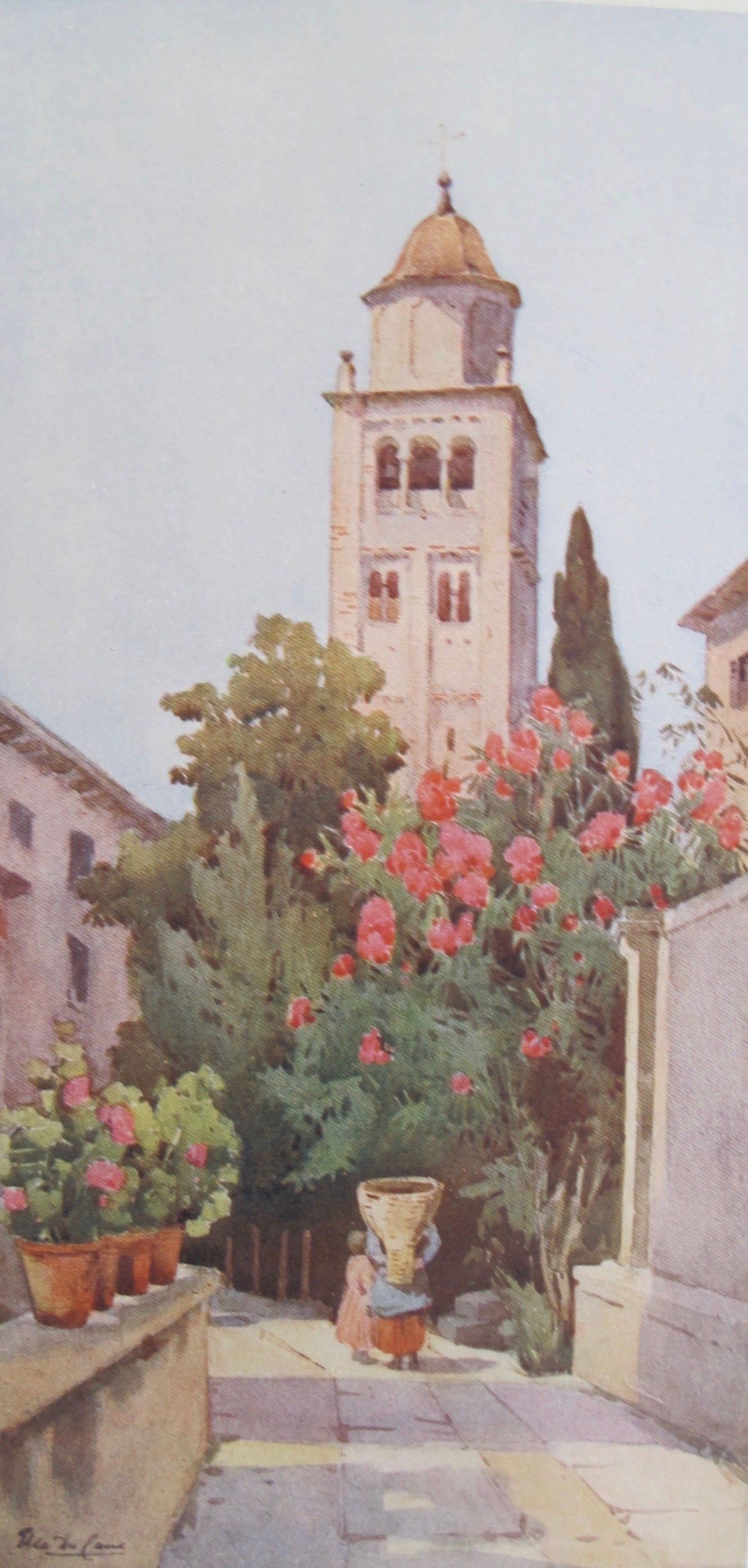 1905 Original Italian Print - Italian Travel Color Plate of The Campanile of San Giulio, Lago D'Orta | Vintage Wall Art, Home Decor, Office Decoration