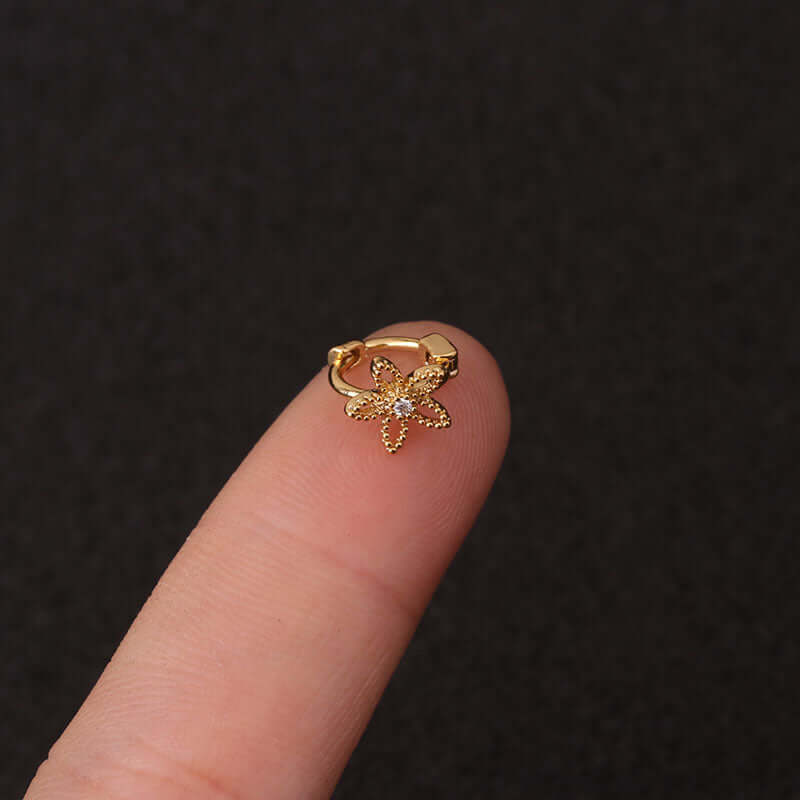 18K Small Gold Cartilage Hoop Huggie Earrings with Animal Charms - Dainty Cartilage Piercing Jewelry for Women | HSPJ19117 | Perfect for Everyday Wear, Parties & Gifts