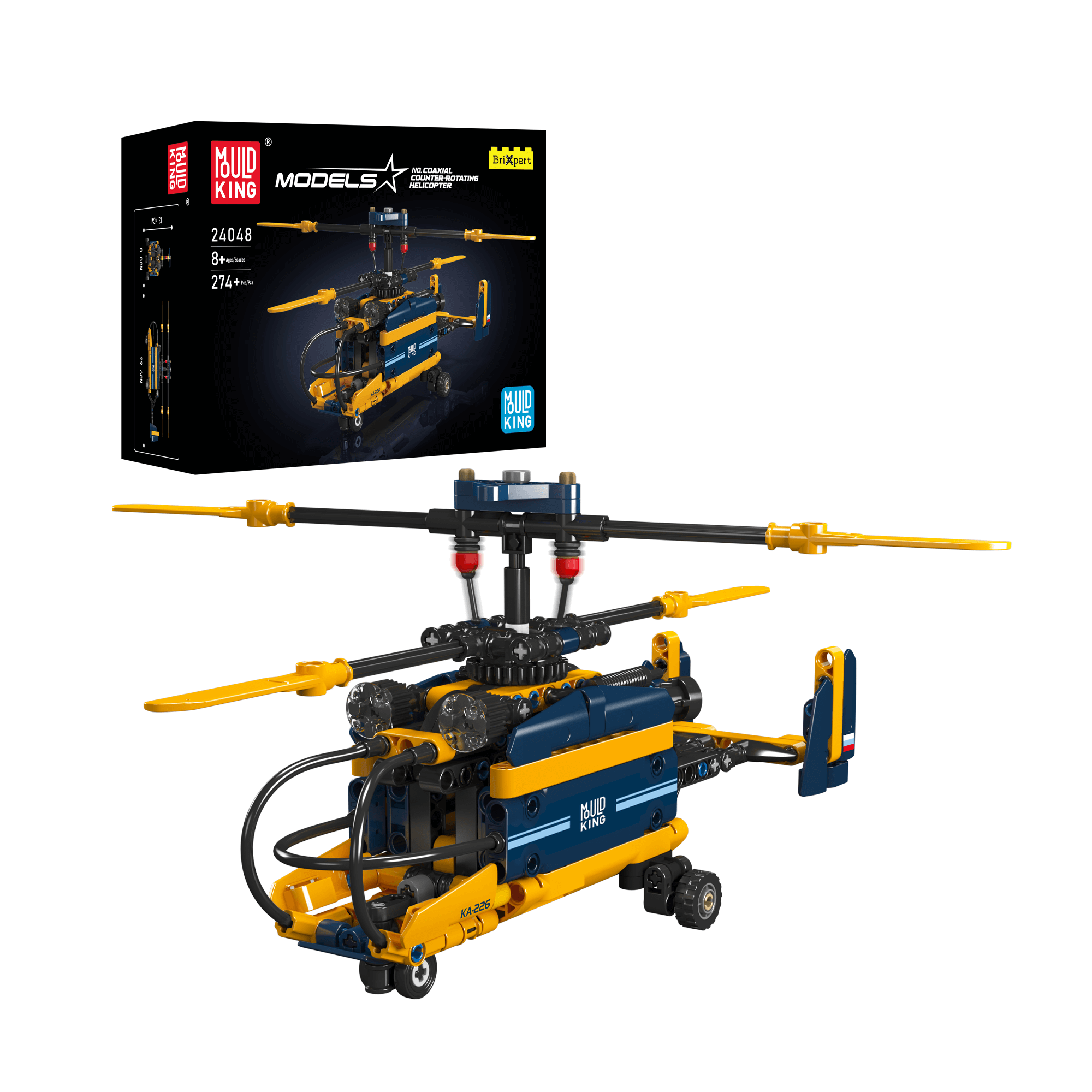 Mould King 24048 Coaxial Counter Rotating Helicopter Model Building Kit - 274 PCS STEM Toy for Kids & Adults | Perfect for Creative Play, DIY Projects & Educational Gifts