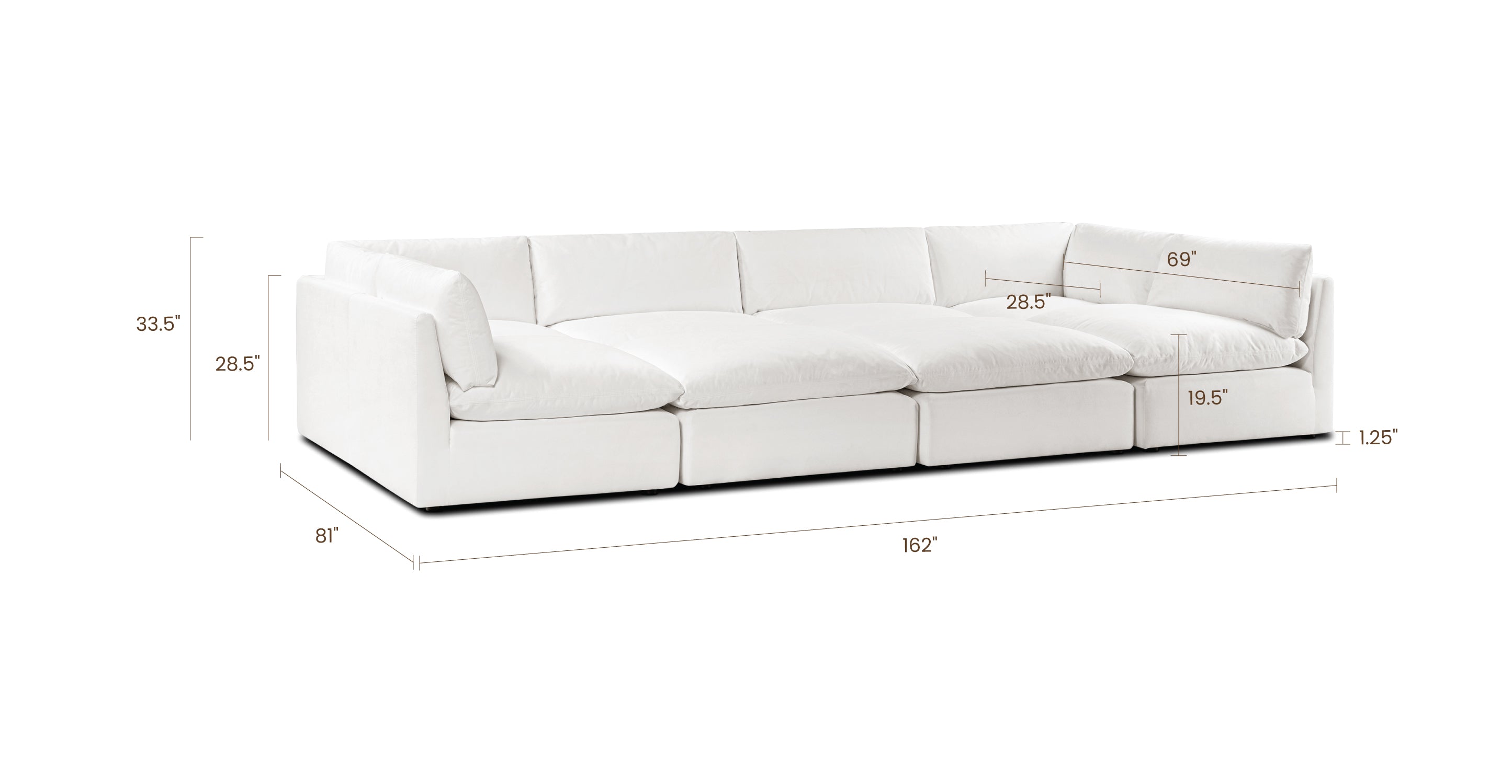 8-Seat Davos Modular Master Pit Sectional Sofa - Large L-Shaped Couch for Living Room, Family Room & Home Theater Comfort