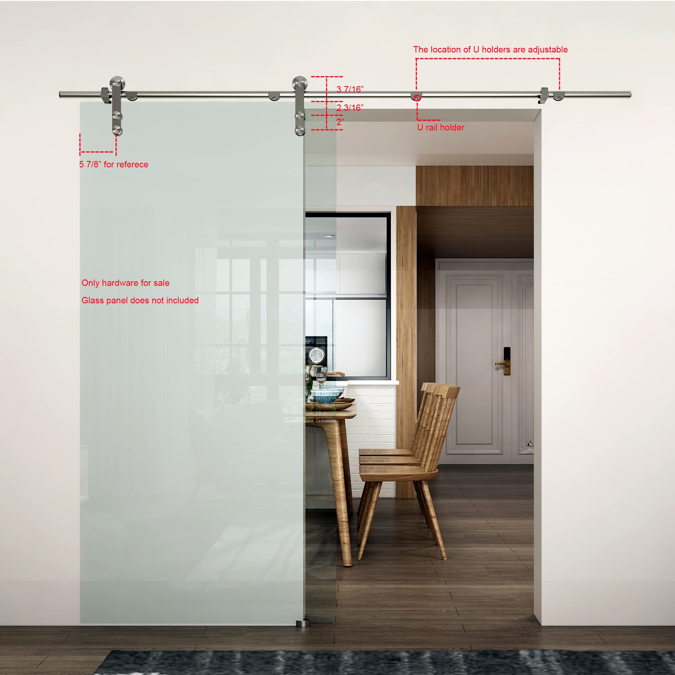 8FT Stainless Steel Glass Sliding Barn Door Kit - Easy Mount Interior Partition for Office, Bedroom & Closet - DIYHD Smooth Gliding Track System for Modern Spaces