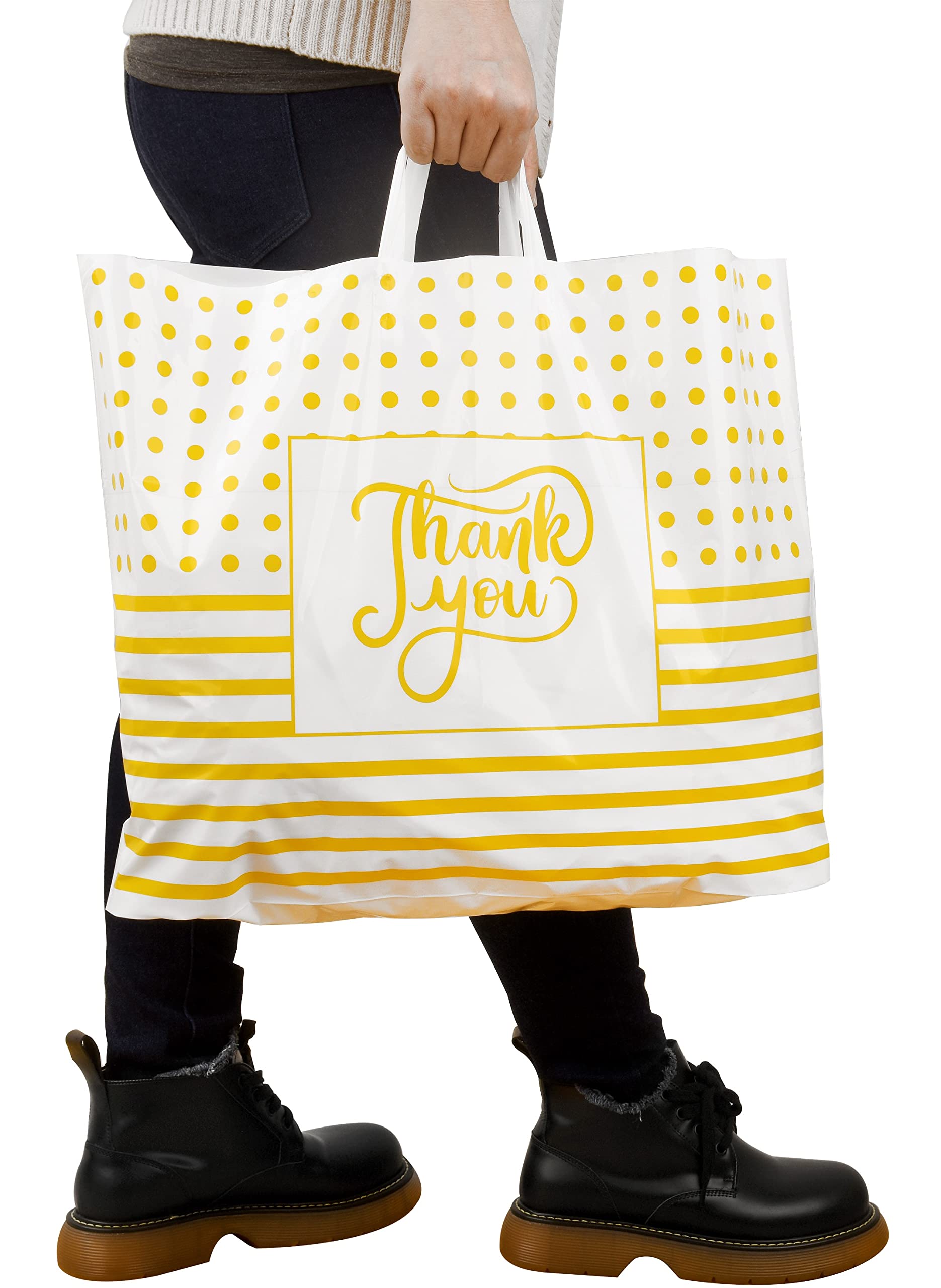 Thank You Bags with Handles - 60 Pack White Plastic Shopping Bags 19x15 Inches | 3 Mil Thick Durable Retail & Boutique Gift Bags | Perfect for Small Business, Stores, Parties & Customer Appreciation Gifts