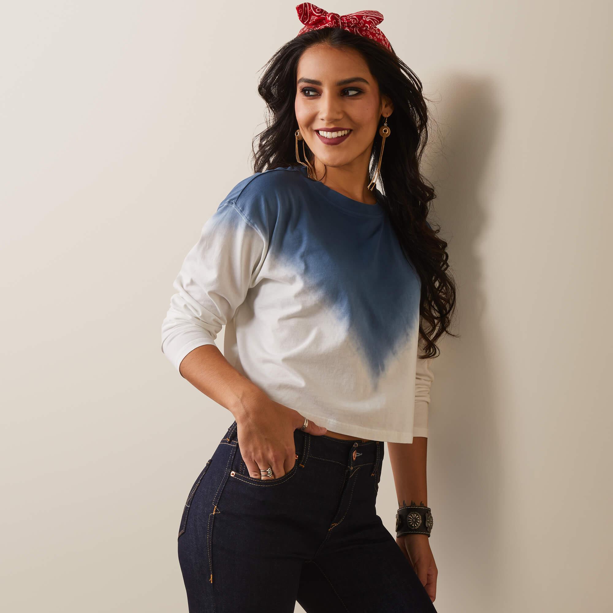 Women's Stylish Howdy Ombre T-Shirt - Trendy White Top for Casual Wear & Everyday Outfits