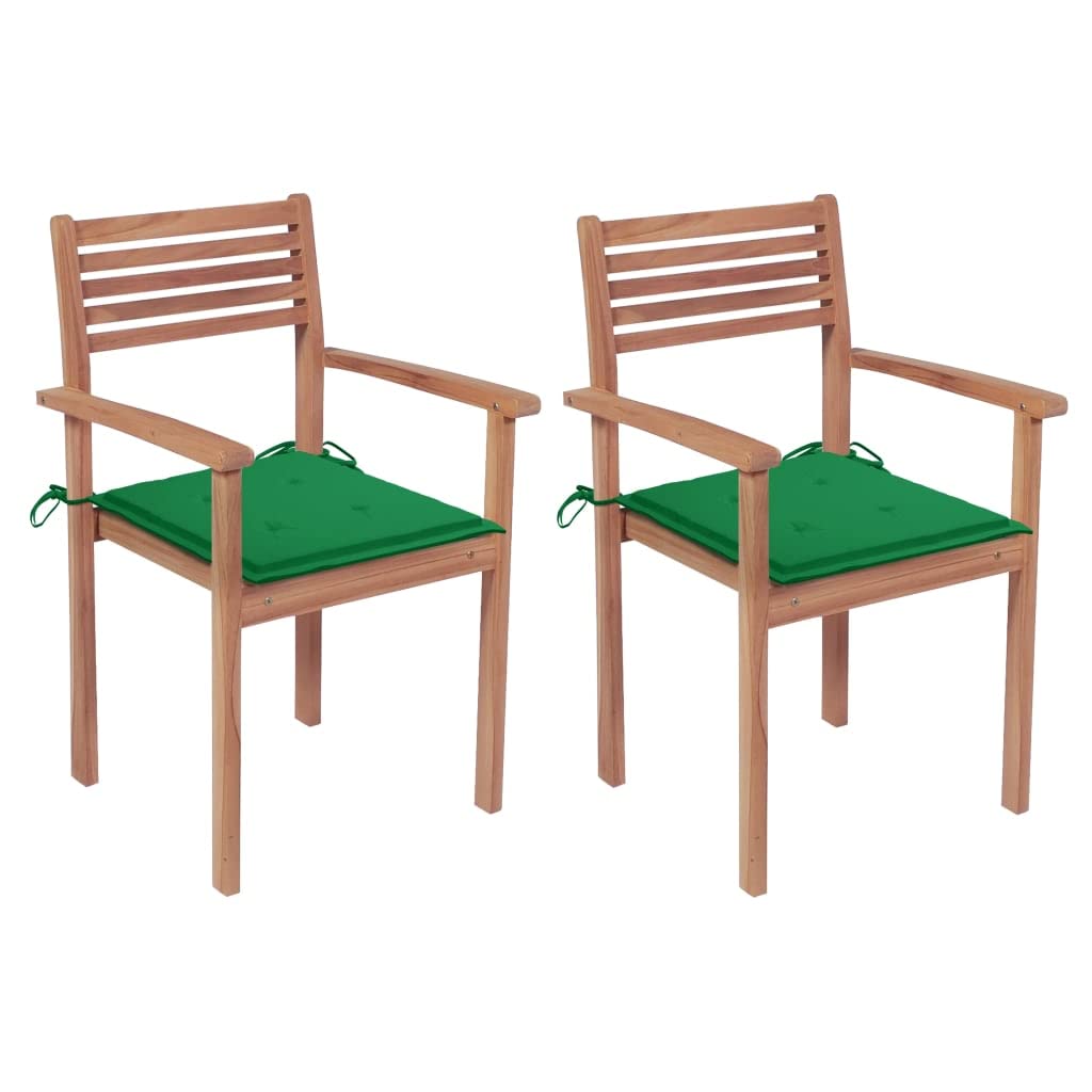 Premium Solid Teak Wood Patio Chairs with Comfortable Green Cushions (Set of 2) - Weather-Resistant Outdoor Furniture for Garden, Balcony, Restaurant & Backyard - Perfect for Relaxing, Dining & Entertaining Guests
