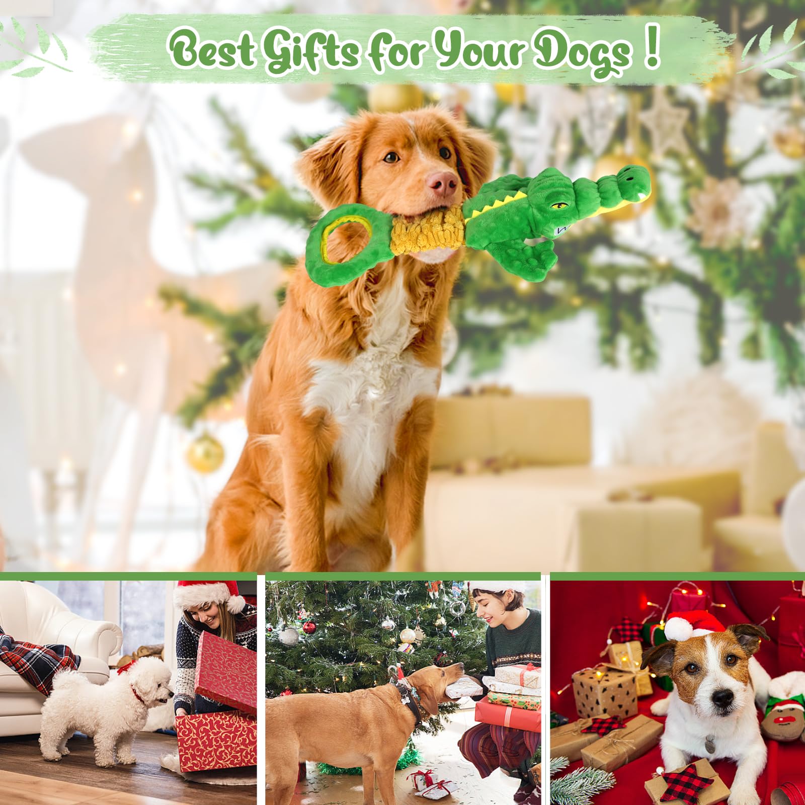 Durable Large Dog Toys - Plush Squeaky Chew Toy with Crinkle Paper & Tug Rope Handle | Interactive Puppy Toys for Small, Medium, Large Breed Dogs | Perfect for Indoor Play, Training & Bonding Time
