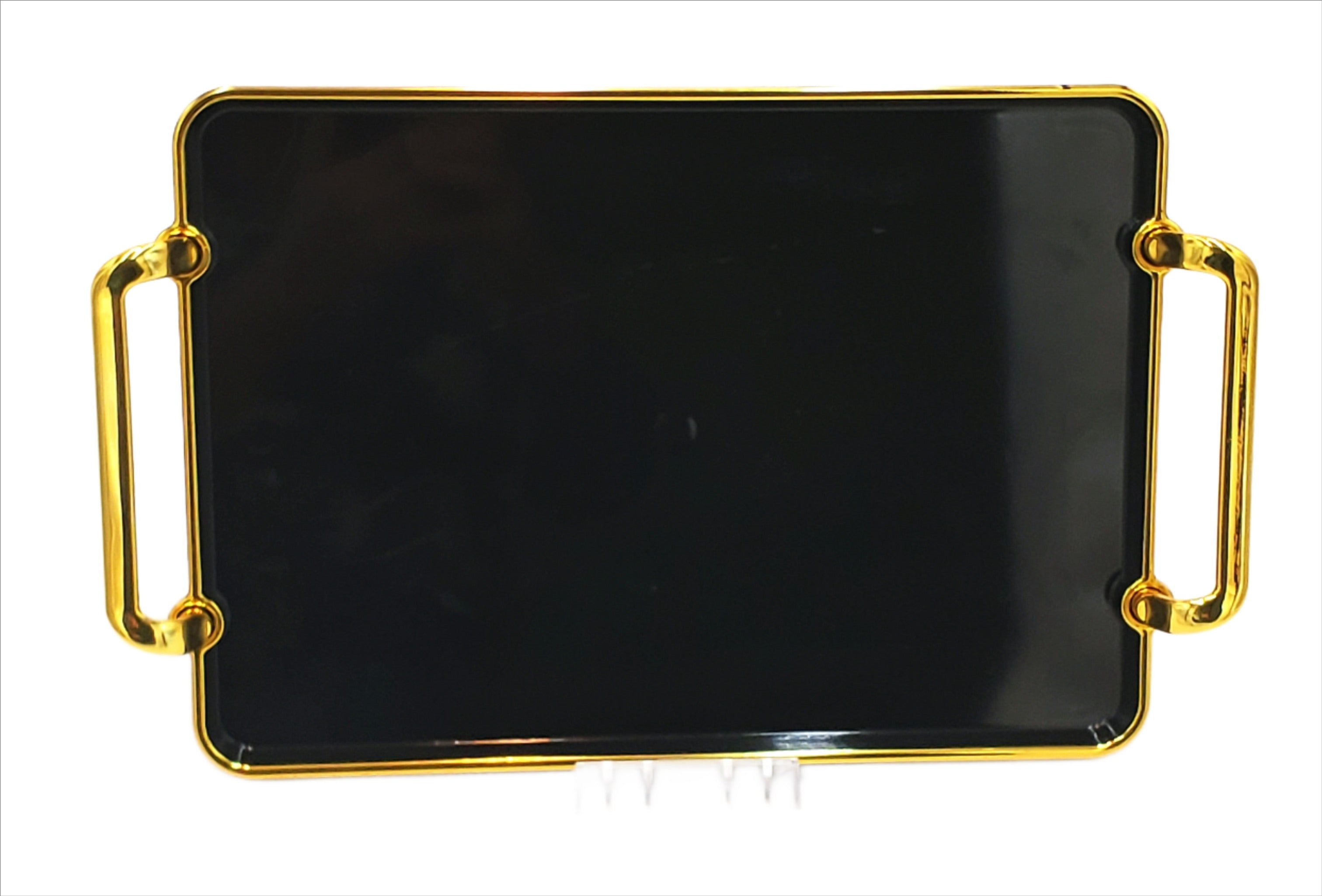 12.5x9 Inch Black and Gold Plastic Tray - Multipurpose Serving Tray for Parties, Dining, and Home Decor