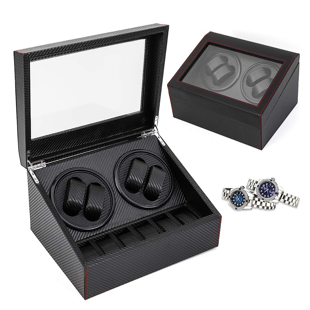 Premium Automatic Watch Winder Display Case - 4+6 Watch Capacity with Silent Rotation, Genuine Leather & Wood Construction - Perfect for Watch Collectors & Luxury Storage (Black) | Ideal for Home Display, Office Decor & Watch Collection Preservation