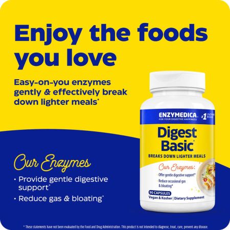 Enzymedica Digest Basic - 90 Capsules | Digestive Enzyme Supplement for Gut Health & Bloating Relief | Supports Digestion After Meals