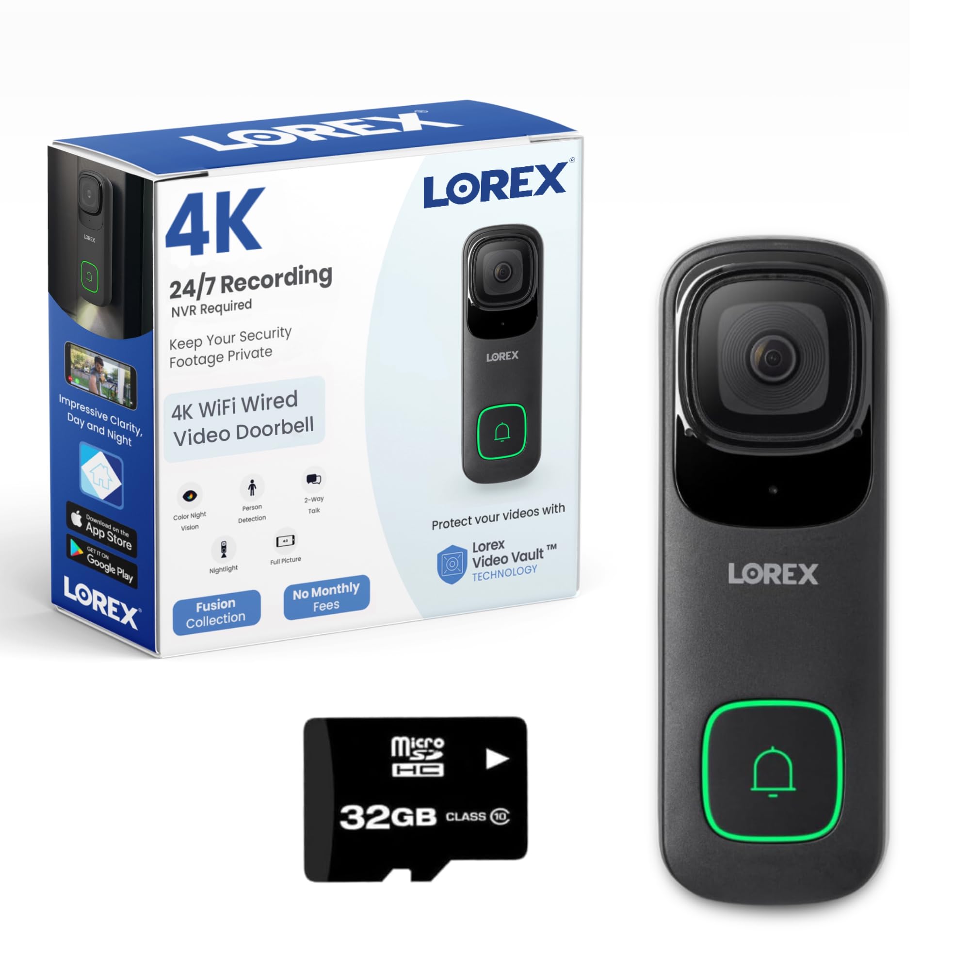 Lorex 4K Wired WiFi Smart Video Doorbell Camera with No Monthly Fee - Smart Security Lighting, Night Vision, Motion Detection, Works with Existing Doorbell Wiring (Black) - Perfect for Home Security & Package Delivery Monitoring