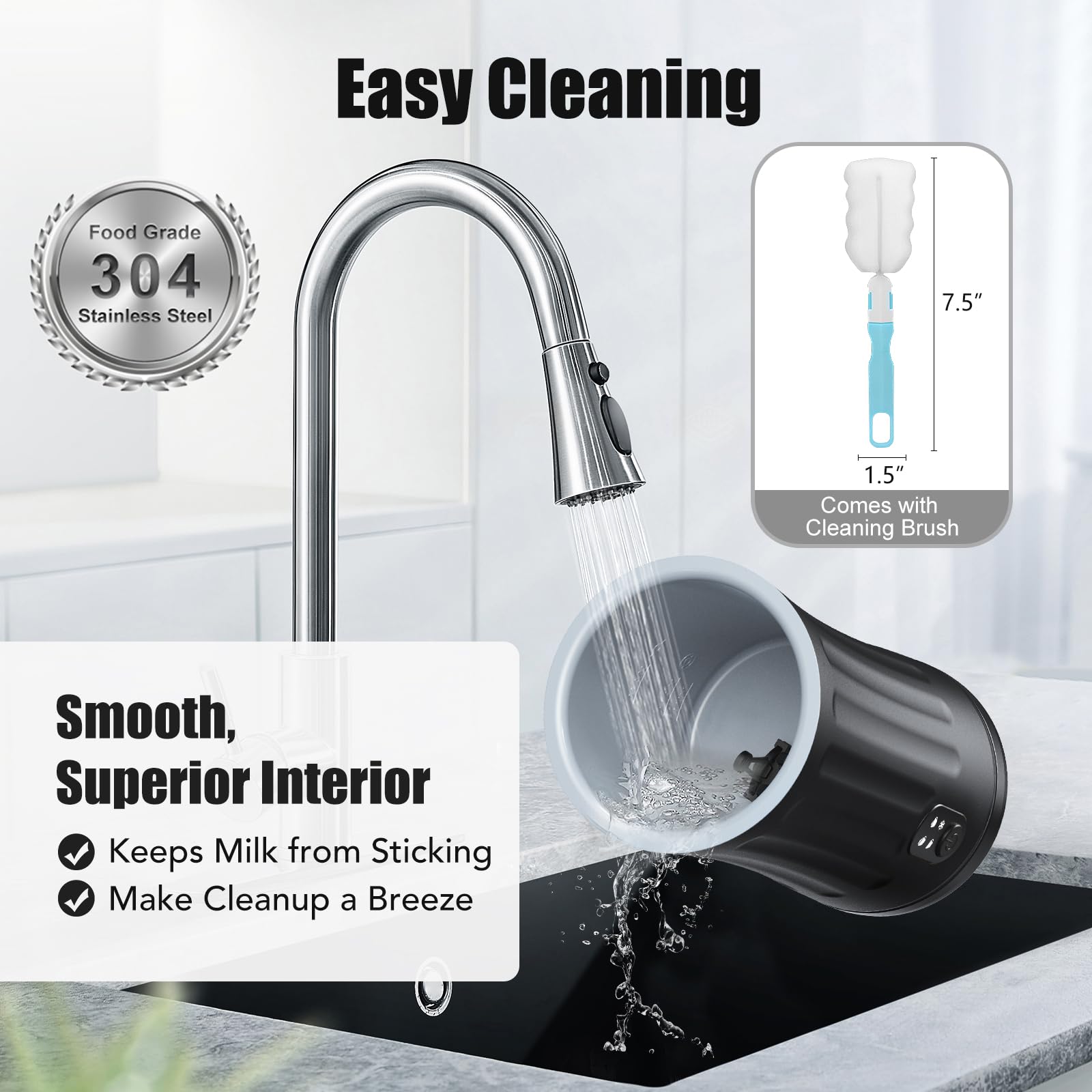 Upgraded 4-in-1 Electric Milk Frother & Steamer - Hot/Cold Foam Maker with Temperature Control & Auto Shut-Off - Perfect for Coffee, Latte, Cappuccino & Matcha - Ideal for Home Baristas & Coffee Lovers (Black)