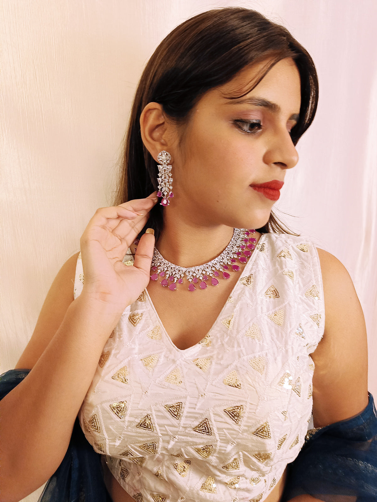 American Diamond Necklace Set (D2) - Elegant 18K Gold Plated Jewelry for Women, Perfect for Weddings, Parties & Special Occasions