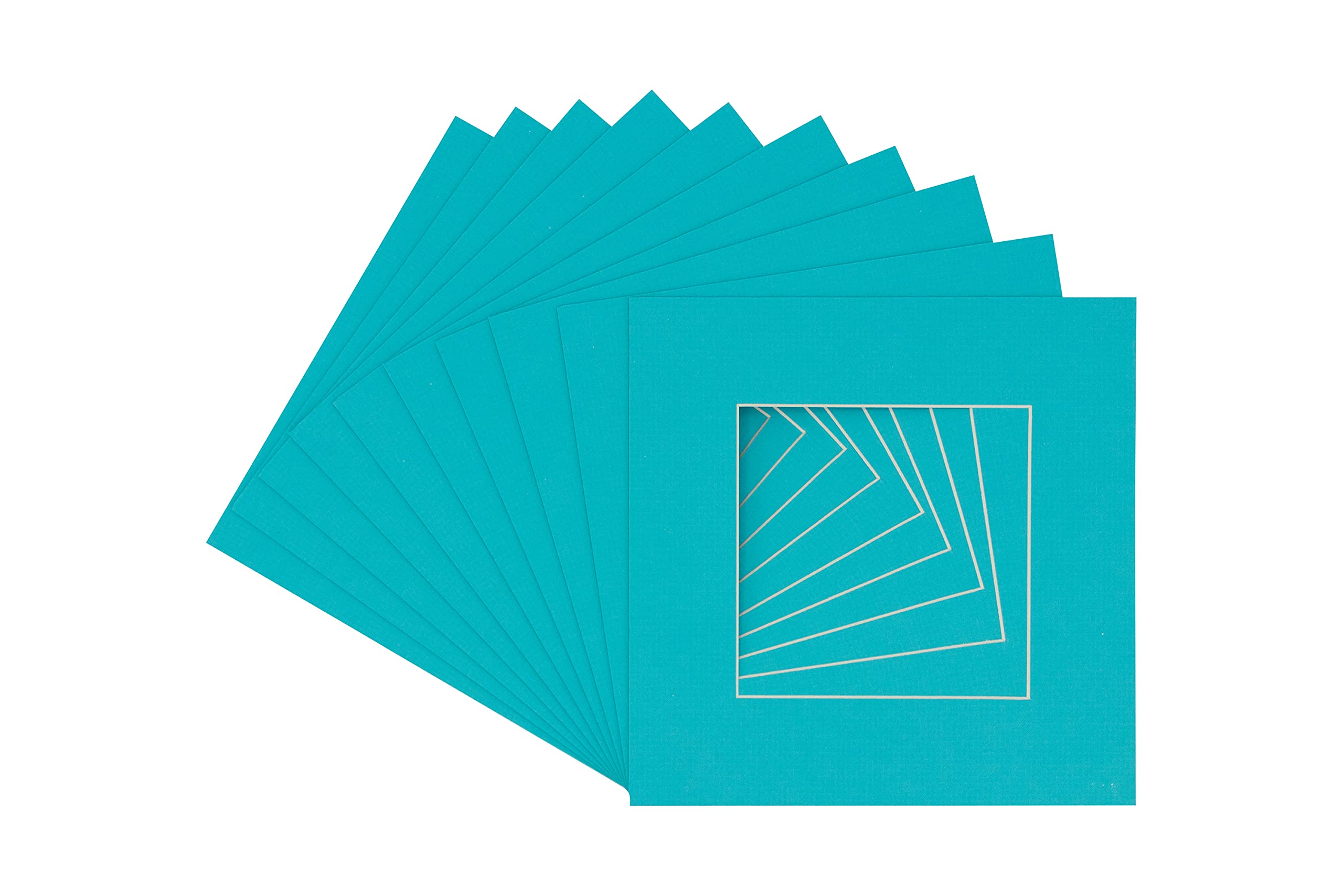 20x20 Inch Precut Acid-Free Matboard for 12x12 Photos - Aquamarine Blue Bevel Cut Picture Mat for Frames (Pack of 10 with Backing Boards & Clear Bags) - Perfect for Scrapbooking, Photo Displays, and Art Exhibitions