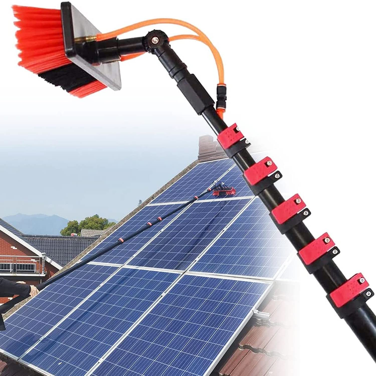 Solar Panel Cleaning Brush Kit - 30FT Telescopic Water Fed Pole with Window Cleaning Brush for Photovoltaic Panels & Conservatory Roofs | Ideal for Home, Commercial & Industrial Solar Maintenance