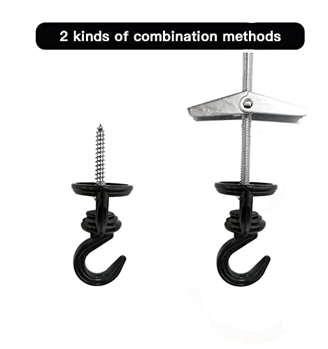 4Pcs Black Swag Hooks - Heavy Duty 360 Degree Rotating Ceiling Hooks for Hanging Plants, Lights & Decor - Rustproof Metal Swivel Hooks for Indoor & Outdoor Use