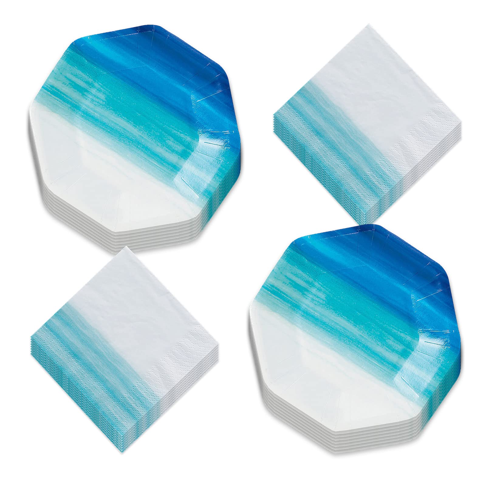 Elegant Coastal Blue Paper Dessert Plates & Beverage Napkins Set - 16-Piece for Parties, Weddings & Events - Perfect for Beach Themed Celebrations & Summer Gatherings
