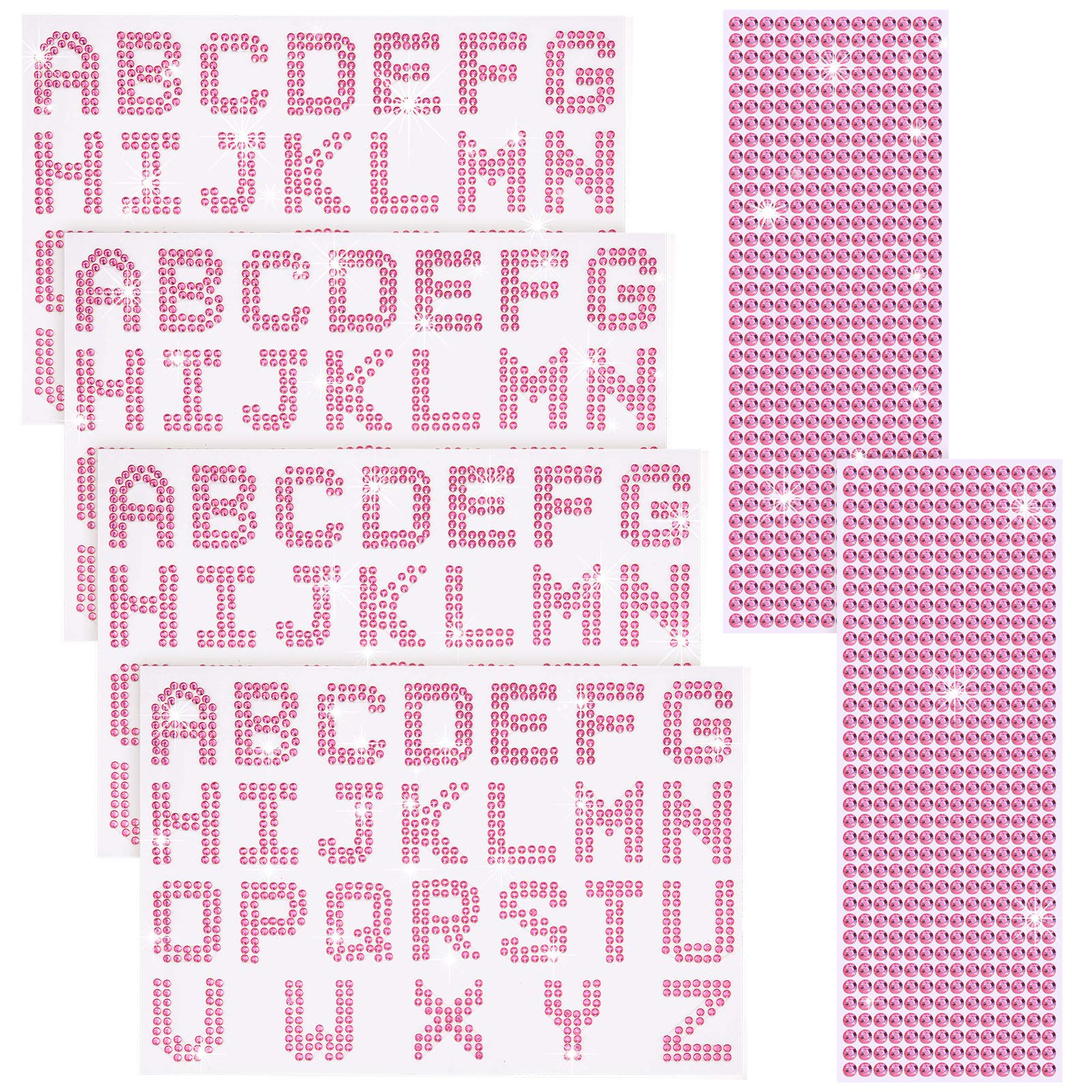 Zonon 6 Sheets Glitter Letter Stickers - Self Adhesive Rhinestone Alphabet Stickers (A-Z 26 Letters) for DIY Scrapbooking, Card Making, Nail Art & Home Decor - Pink Bling Craft Supplies